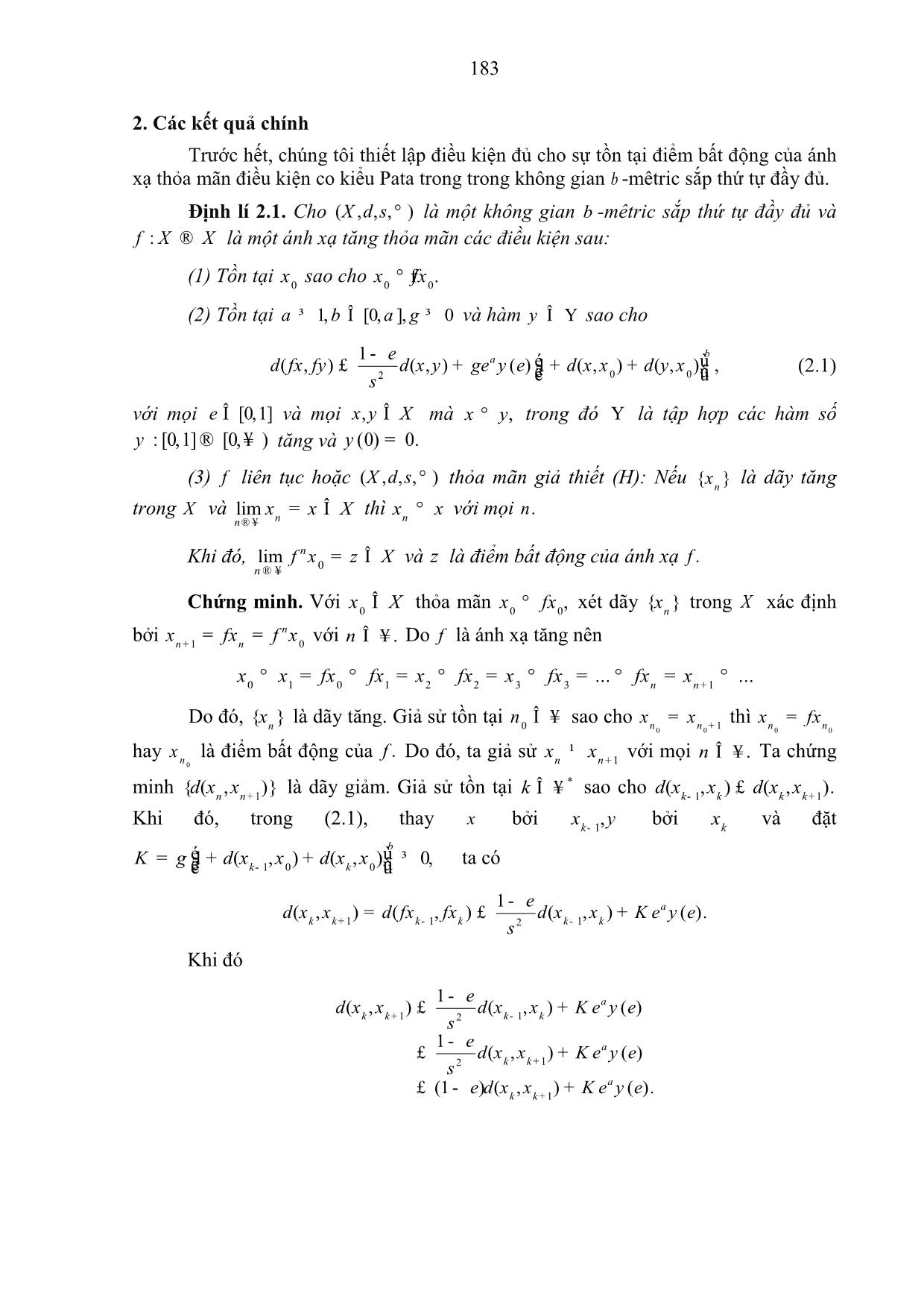 Định lí điểm bất động với điều kiện co kiểu pata trong không gian b-mêtric sắp thứ tự trang 3
