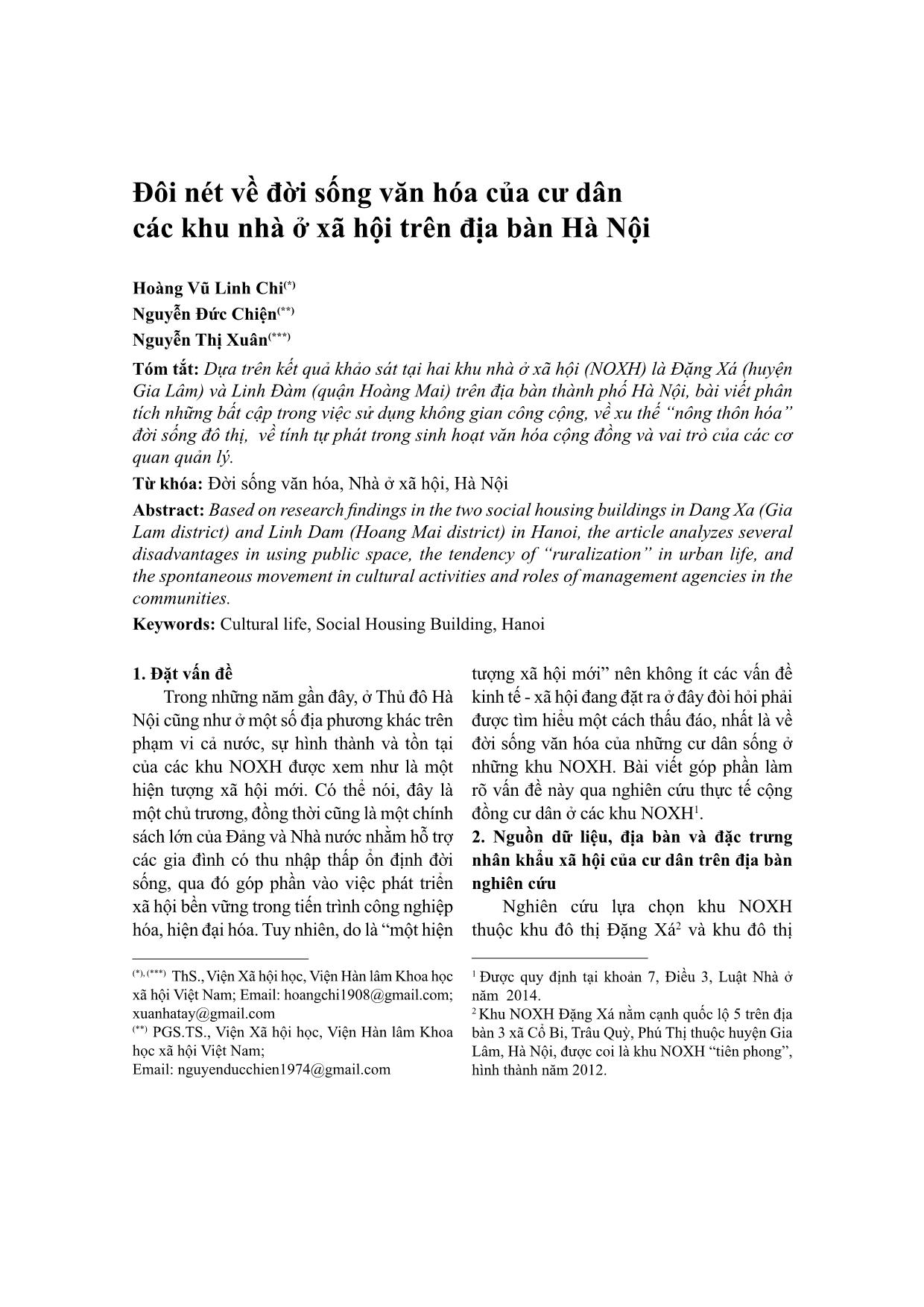 Đôi nét về đời sống văn hóa của cư dân các khu nhà ở xã hội trên địa bàn Hà Nội trang 1