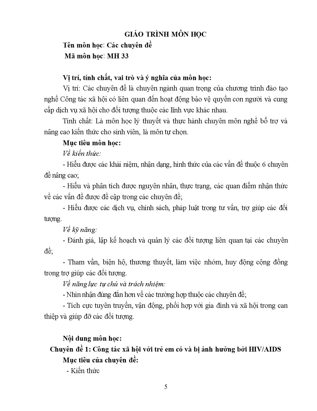 Giáo trình Các chuyên đề công tác xã hội trang 5