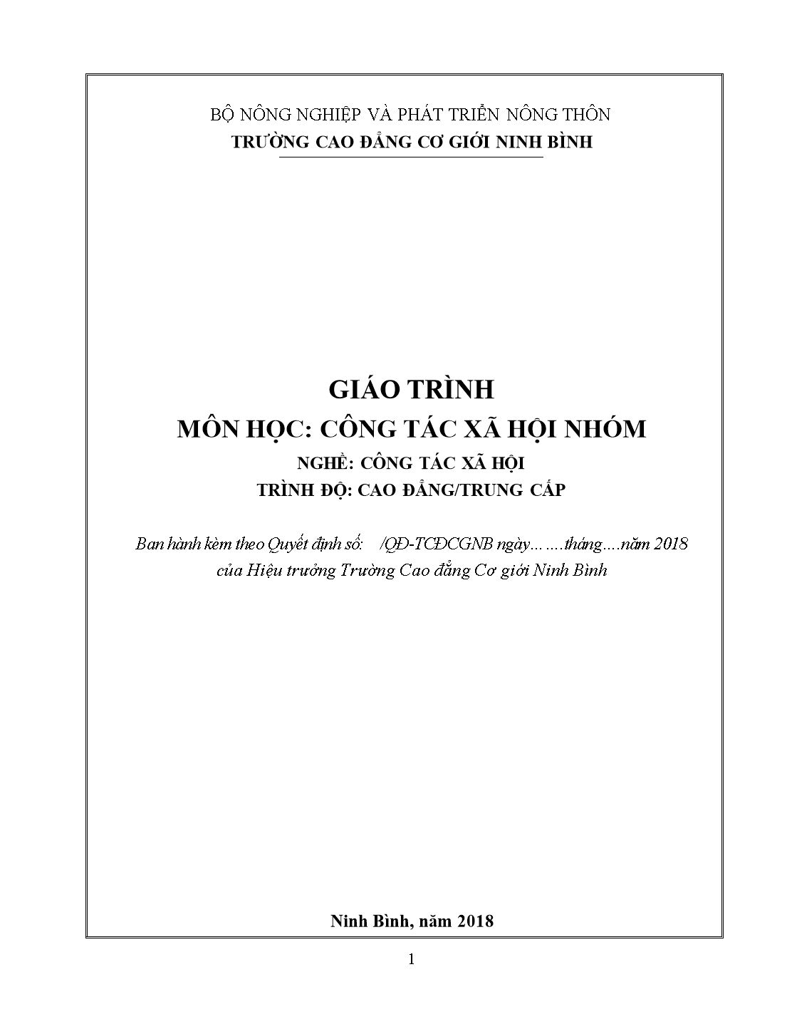 Giáo trình Công tác xã hội nhóm trang 1