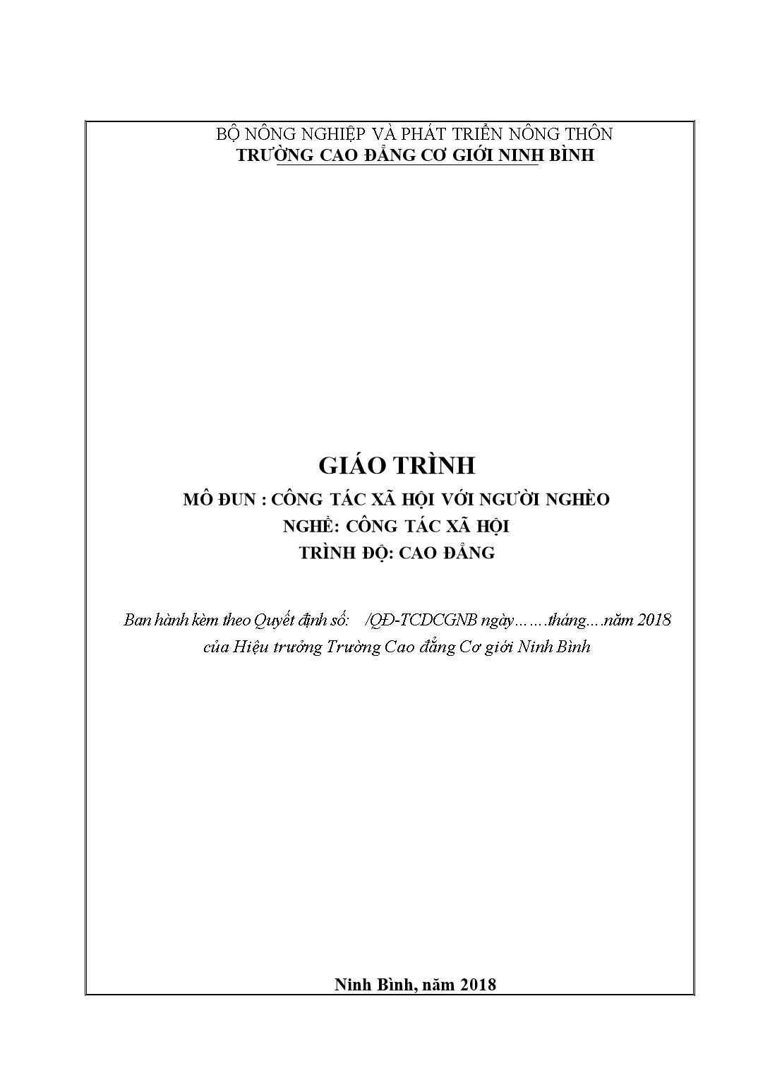 Giáo trình mô đun Công tác xã hội với người nghèo trang 1