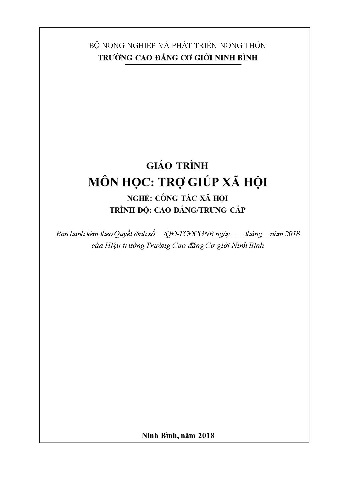 Giáo trình Trợ giúp xã hội trang 1