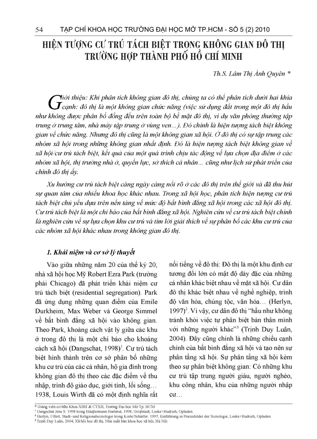 Hiện tượng cư trú tách biệt trong không gian đô thị trường hợp thành phố Hồ Chí Minh trang 1