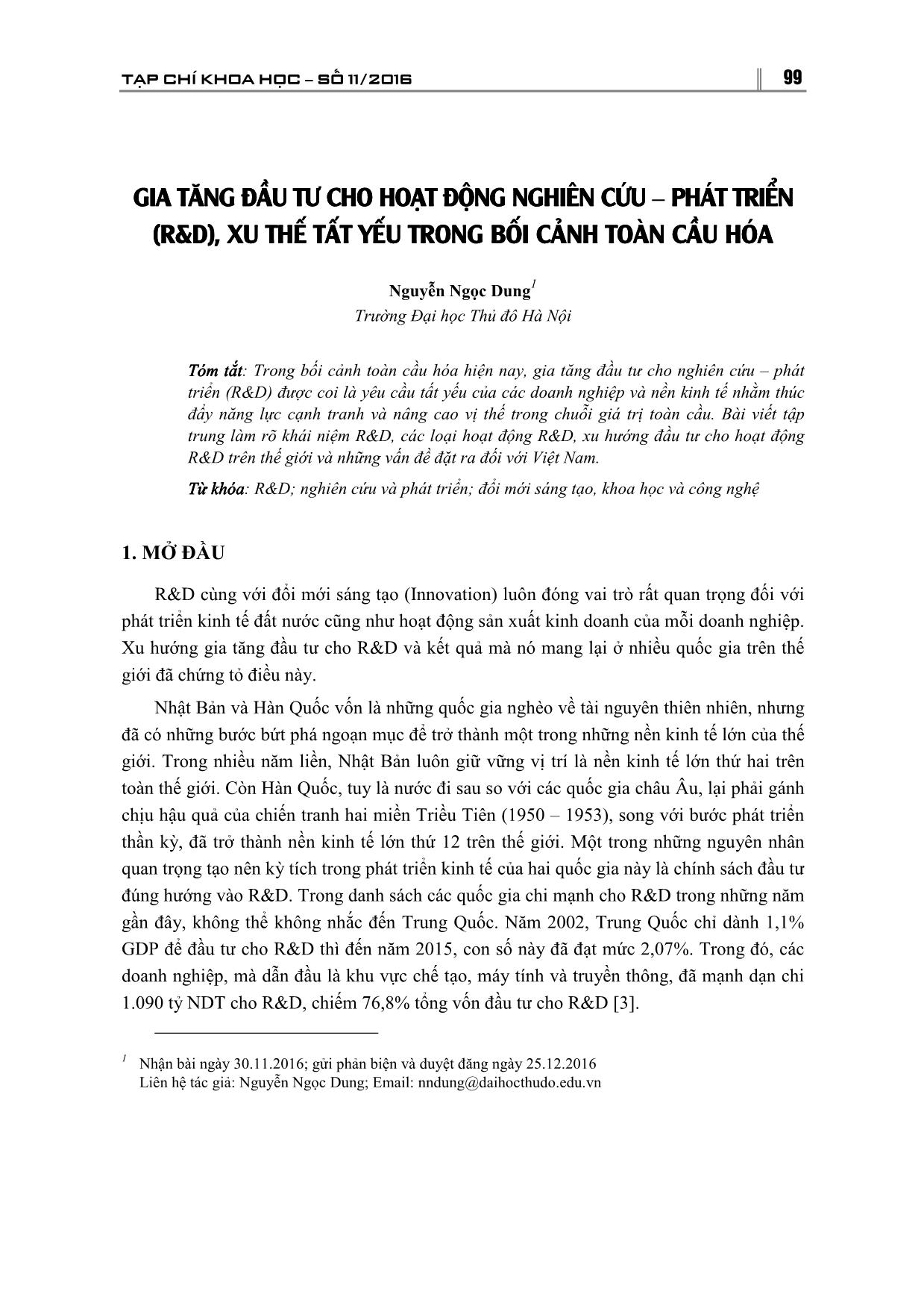 Gia tăng đầu tư cho hoạt động nghiên cứu - phát triển (R&D), xu thế tất yếu trong bối cảnh toàn cầu hóa trang 1