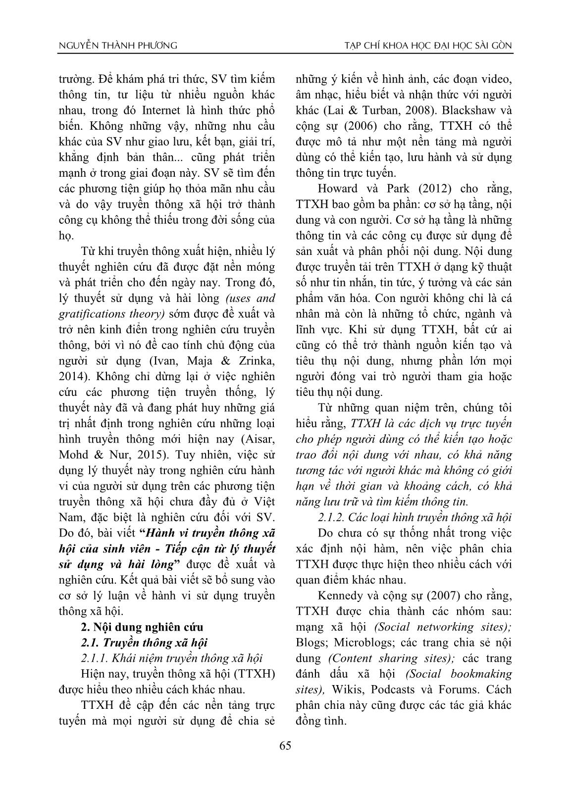 Hành vi truyền thông xã hội của sinh viên - Tiếp cận từ lý thuyết sử dụng và hài lòng trang 2