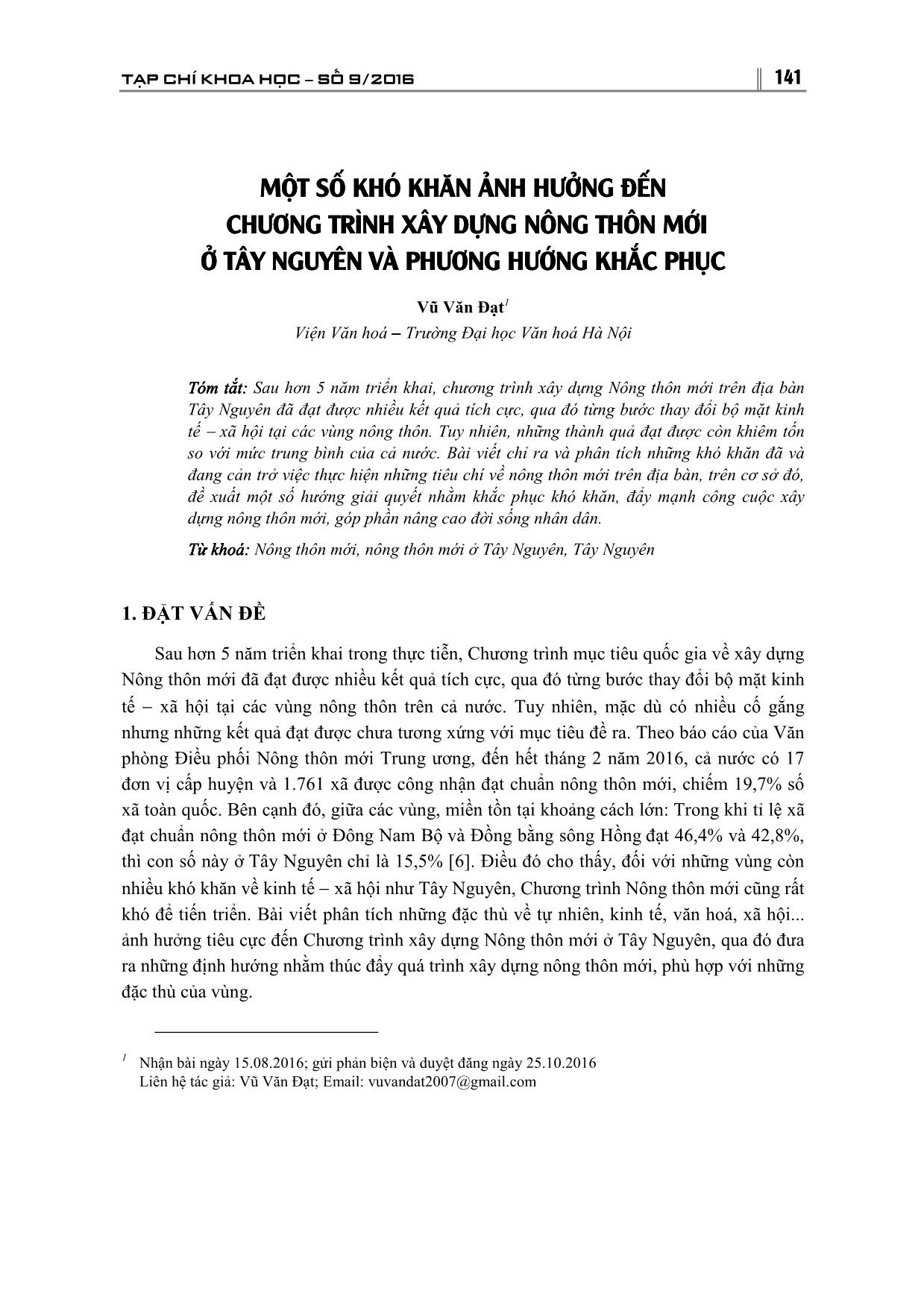 Một số khó khăn ảnh hưởng đến chương trình xâu dựng nông thôn mới ở Tây Nguyên và phương hướng khắc phục trang 1