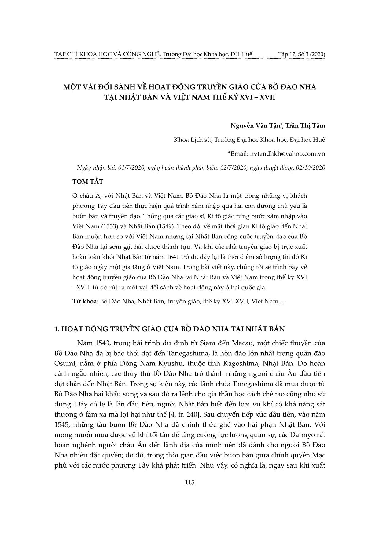 Một vài đối sánh về hoạt động truyền giáo của Bồ Đào Nha tại Nhật Bản và Việt Nam thế kỷ XVI – XVII trang 1