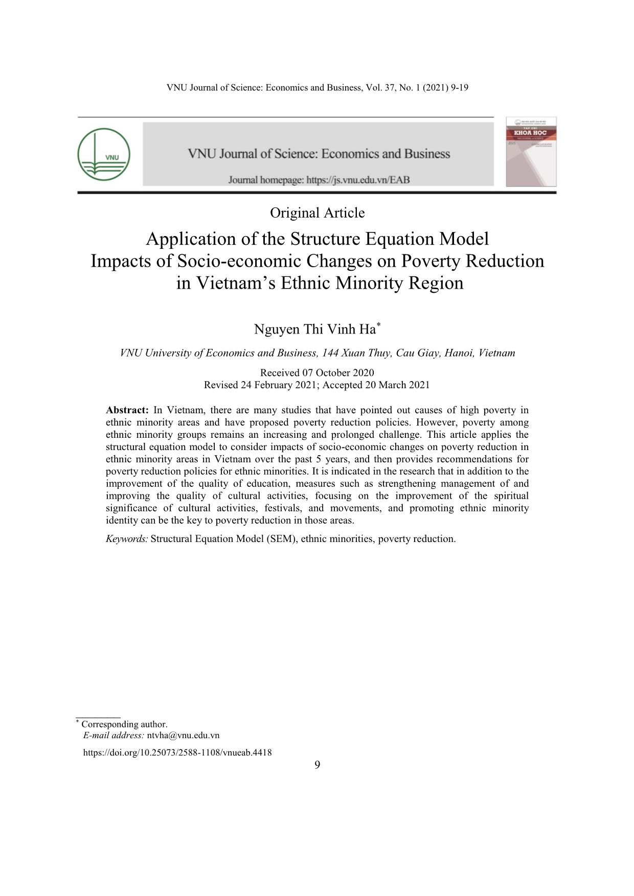 Application of the structure equation model impacts of socio-economic changes on poverty reduction in Vietnam’s ethnic minority region trang 1