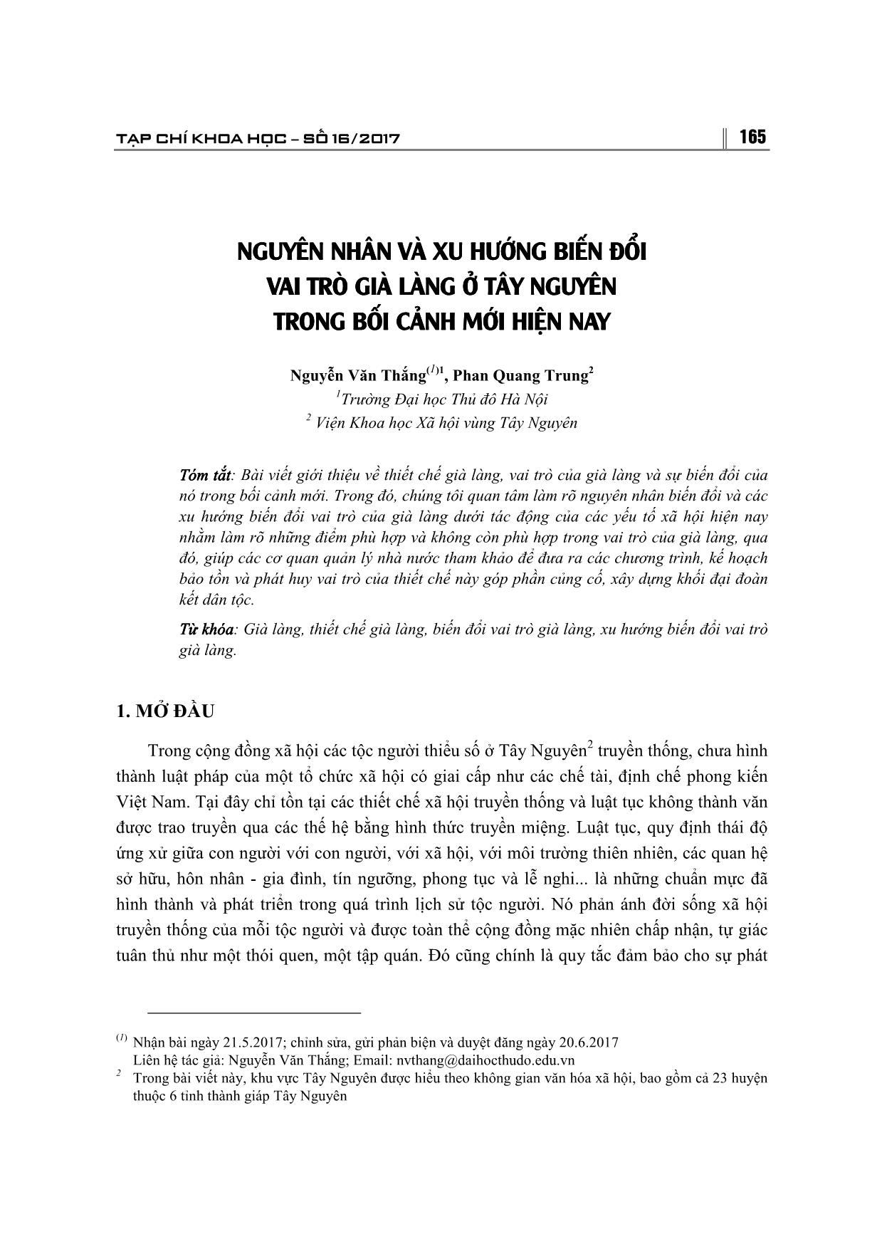 Nguyên nhân và xu hướng biến đổi vai trò già làng ở Tây Nguyên trong bối cảnh mới hiện nay trang 1