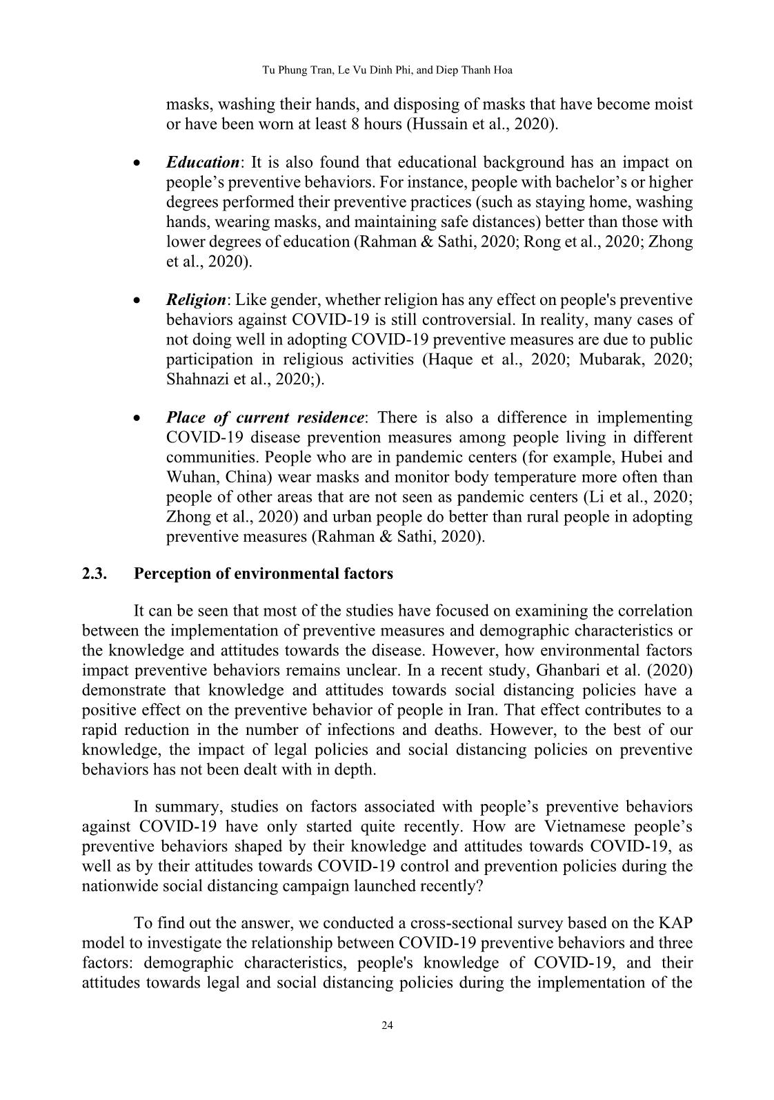 Protective behavior against Covid-19 among Vietnamese people in the social distancing campaign: A cross-sectional study trang 5