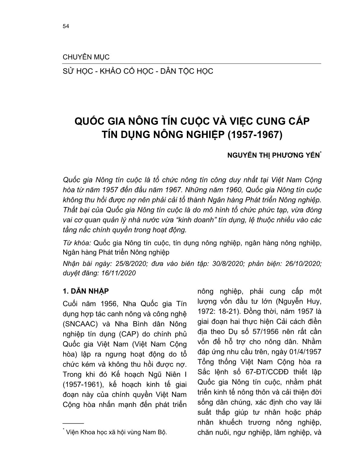 Quốc gia nông tín cuộc và việc cung cấp tín dụng nông nghiệp (1957-1967) trang 1