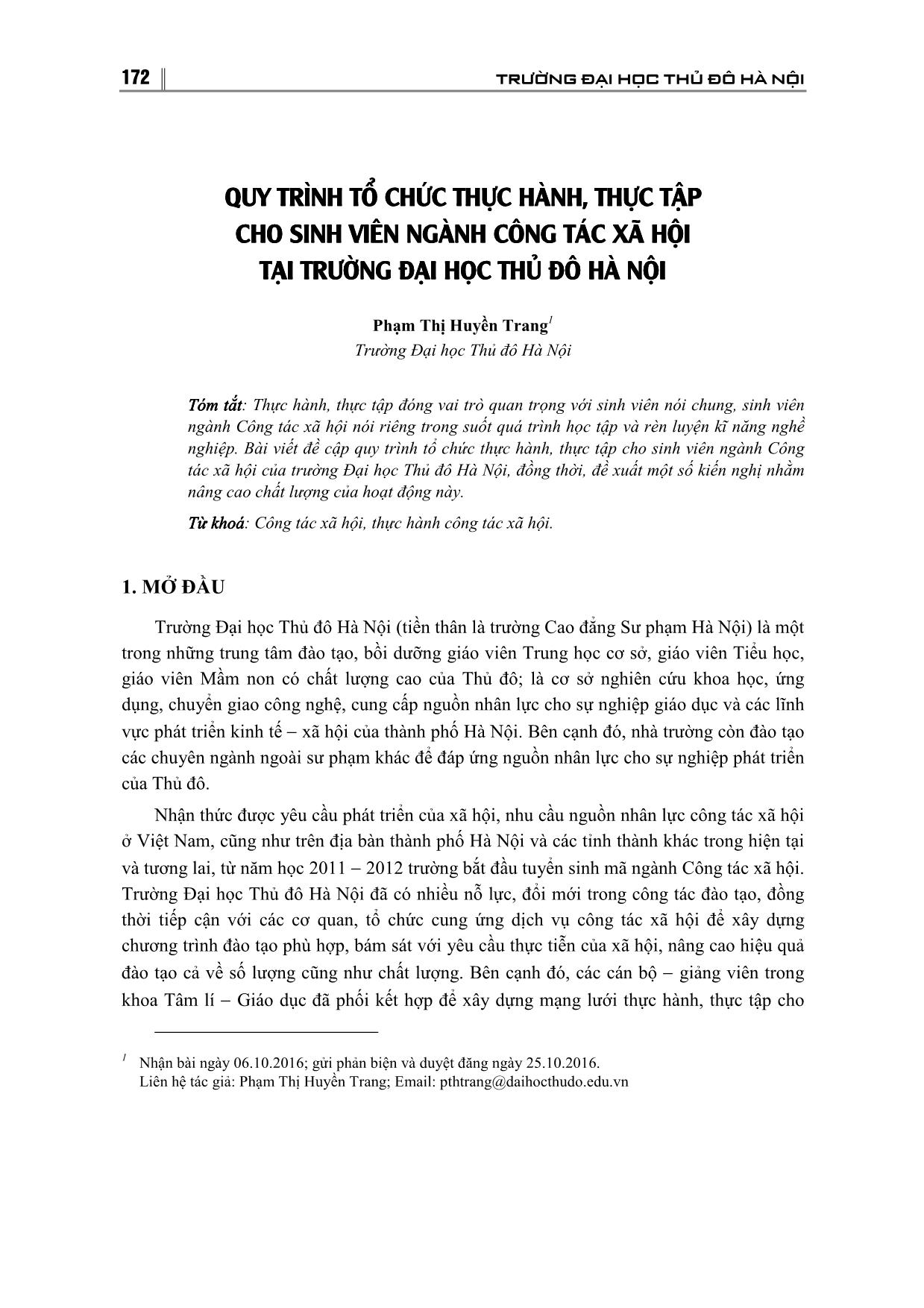 Quy trình tổ chức thực hành, thực tập cho sinh viên ngành Công tác xã hội tại trường Đại học Thủ đô Hà Nội trang 1