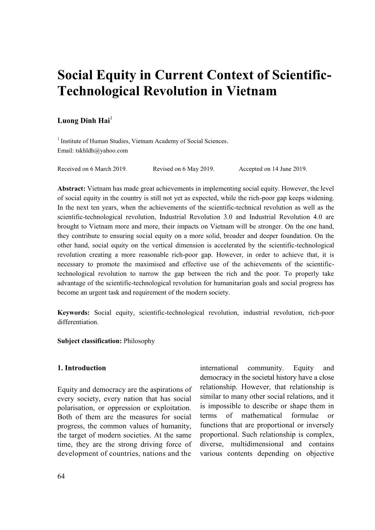 Social equity in current context of scientific technological revolution in Vietnam trang 1