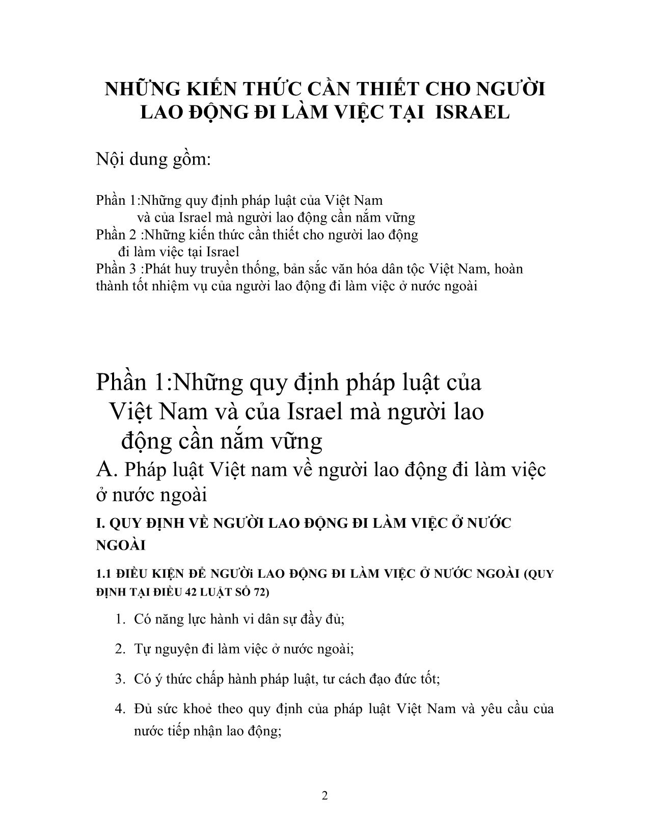 Tài liệu Bồi dưỡng kiến thức cần thiết cho lao động đi làm việc tại Israel trang 2