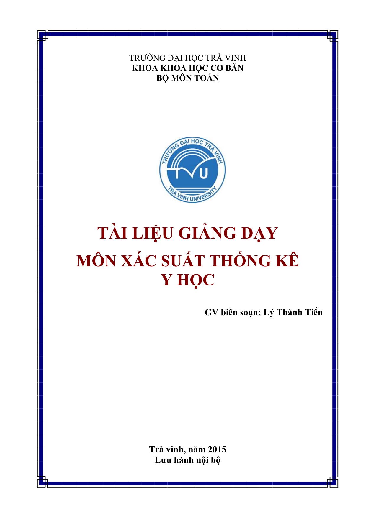 Tài liệu giảng dạy môn Xác suất thống kê y học trang 1