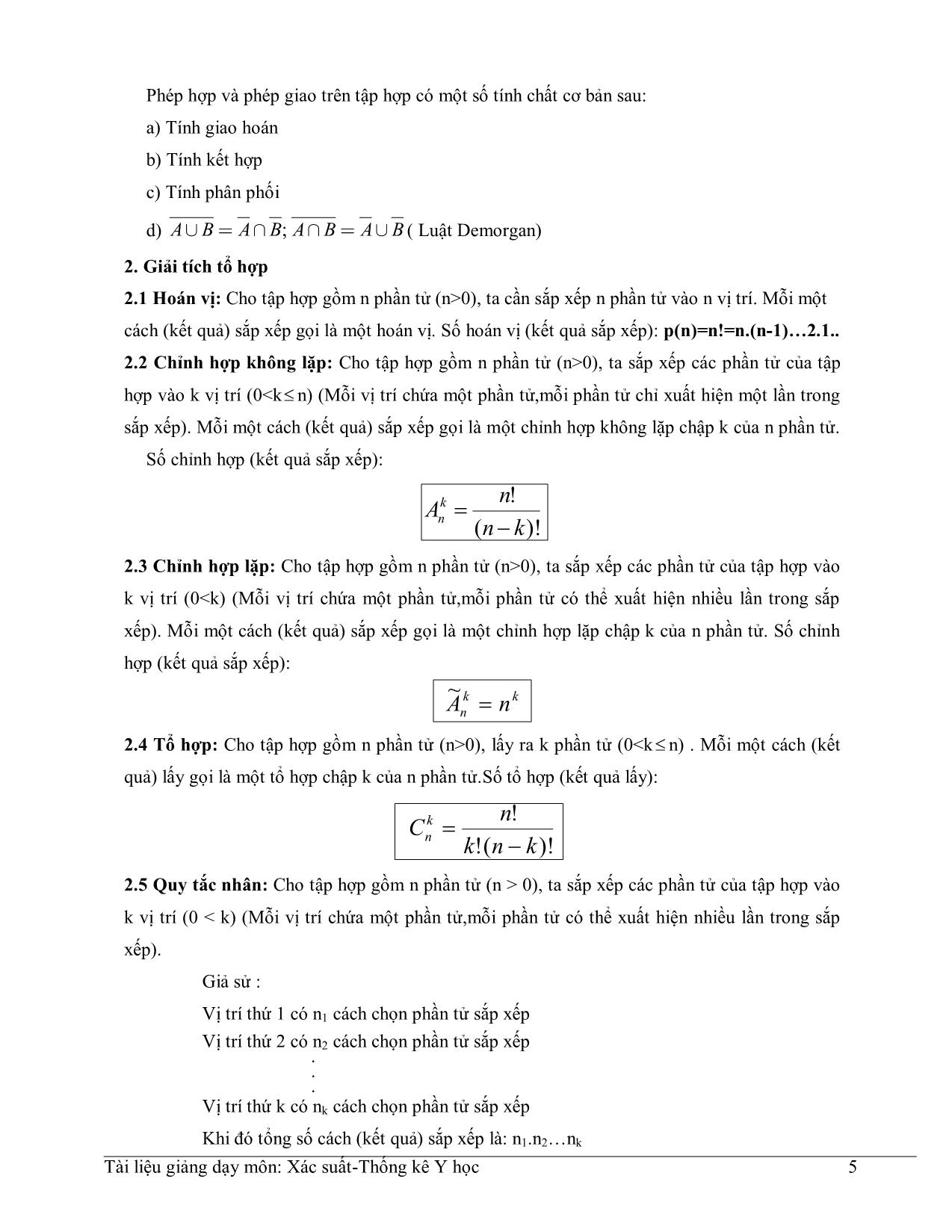 Tài liệu giảng dạy môn Xác suất thống kê y học trang 7