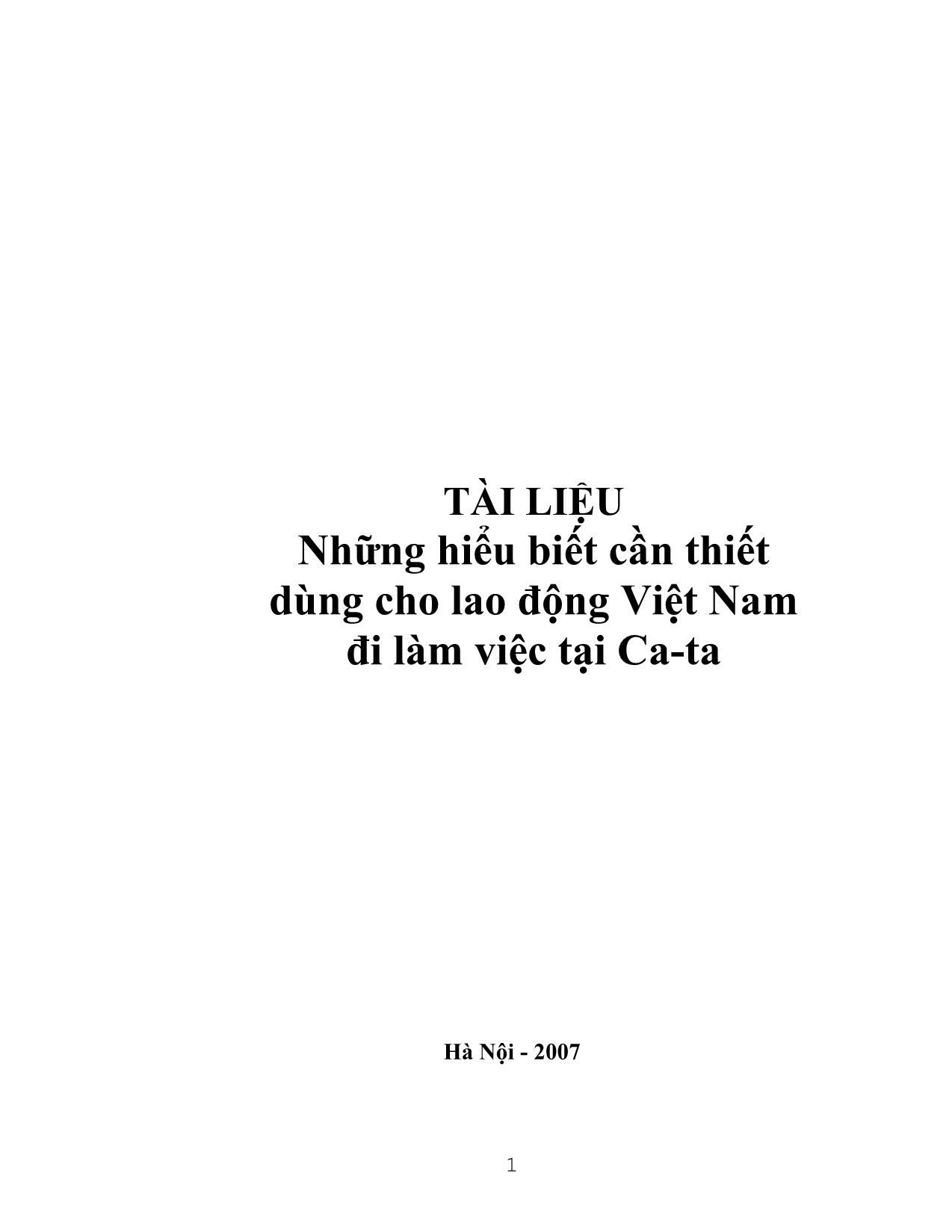 Tài liệu Những hiểu biết cần thiết dùng cho lao động Việt Nam đi làm việc tại Ca-ta trang 1