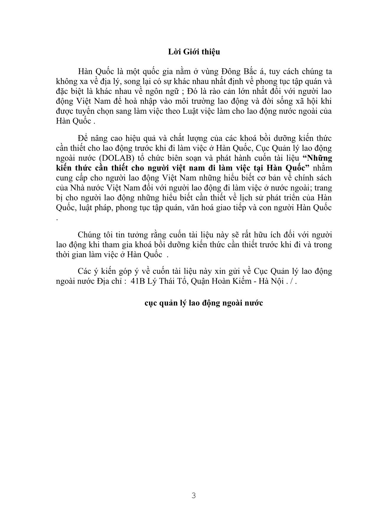 Tài liệu Những kiến thức cần thiết cho người lao động Việt Nam đi làm việc tại Hàn Quốc trang 3