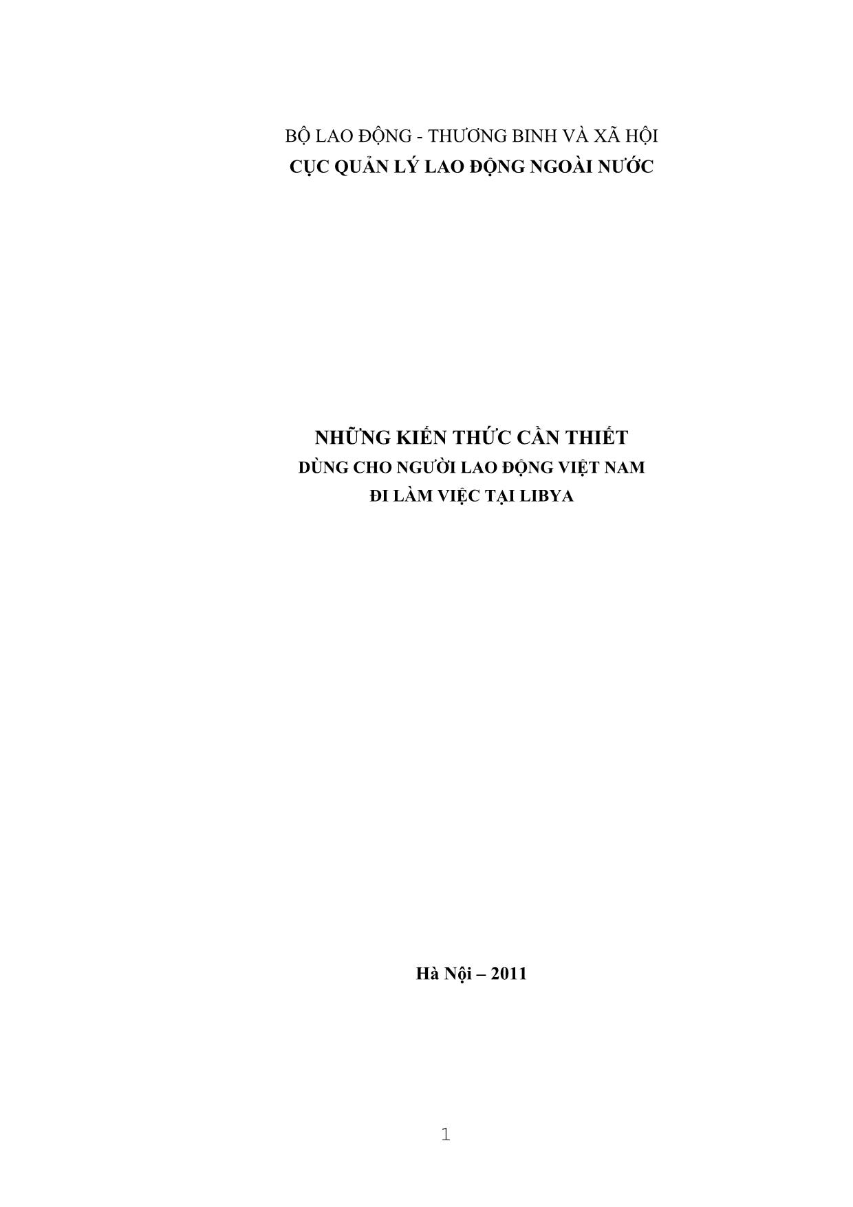 Tài liệu Những kiến thức cần thiết dùng cho người lao động Việt Nam đi làm việc tại Libya trang 1