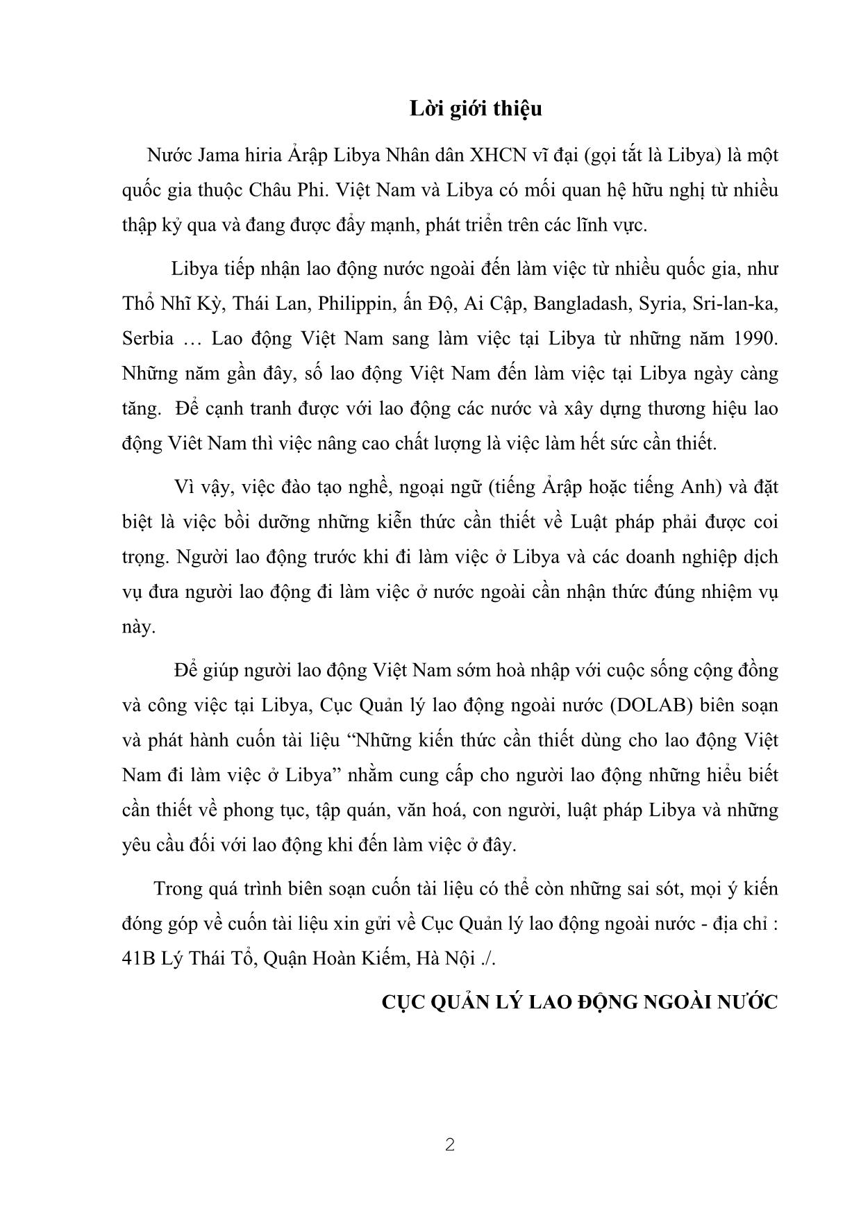 Tài liệu Những kiến thức cần thiết dùng cho người lao động Việt Nam đi làm việc tại Libya trang 2