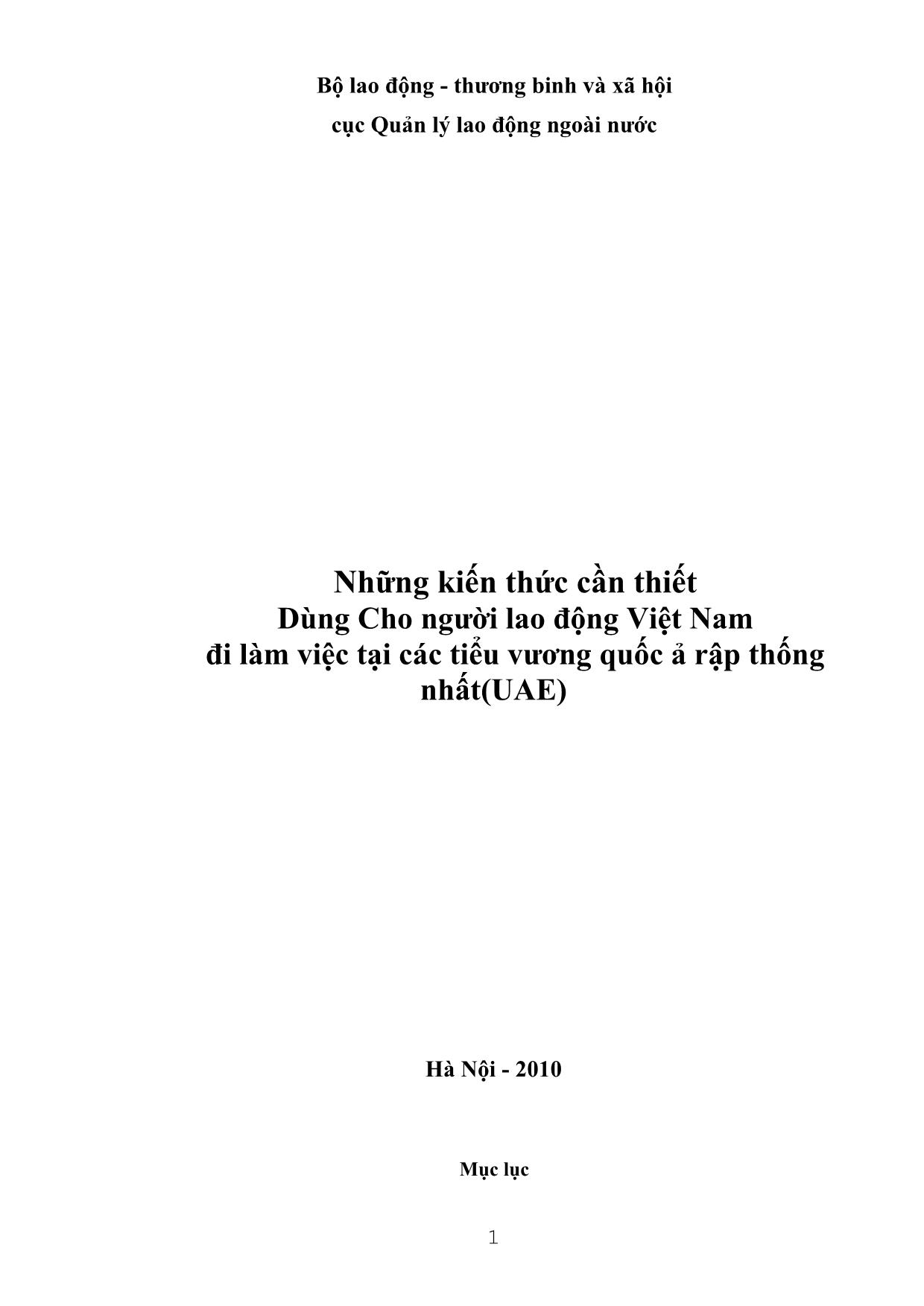 Tài liệu Những kiến thức cần thiết dùng cho người lao động Việt Nam đi làm việc tại các Tiểu vương quốc Ả Rập thống nhất (UAE) trang 1