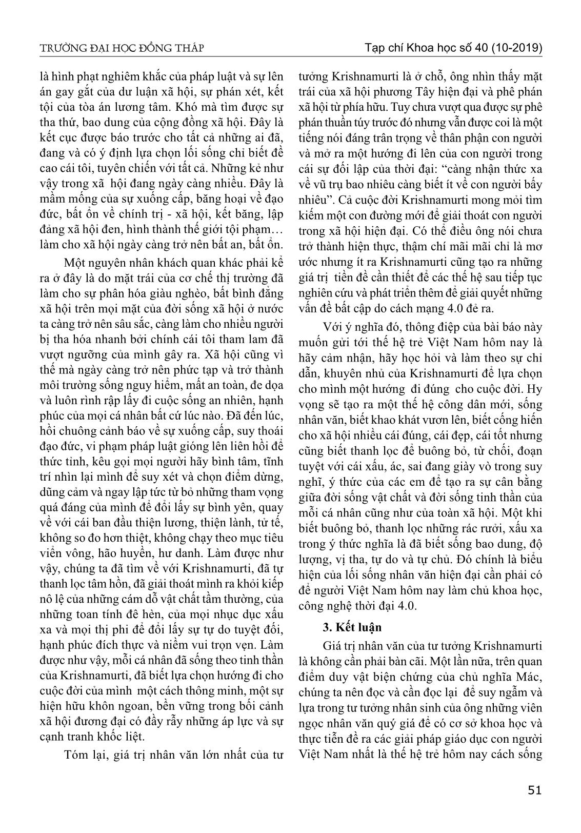 Triết lý nhân sinh của J.Krishnamurti và giá trị thực tiễn đối với việc giáo dục nhân văn cho con người Việt Nam trong giai đoạn hiện nay trang 10