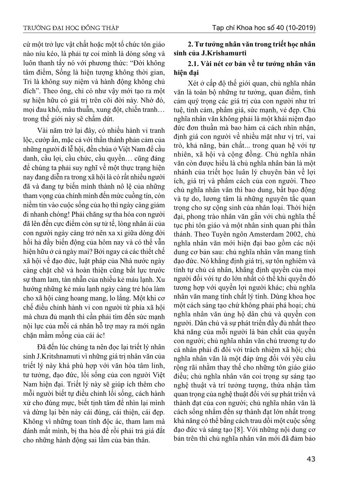 Triết lý nhân sinh của J.Krishnamurti và giá trị thực tiễn đối với việc giáo dục nhân văn cho con người Việt Nam trong giai đoạn hiện nay trang 2