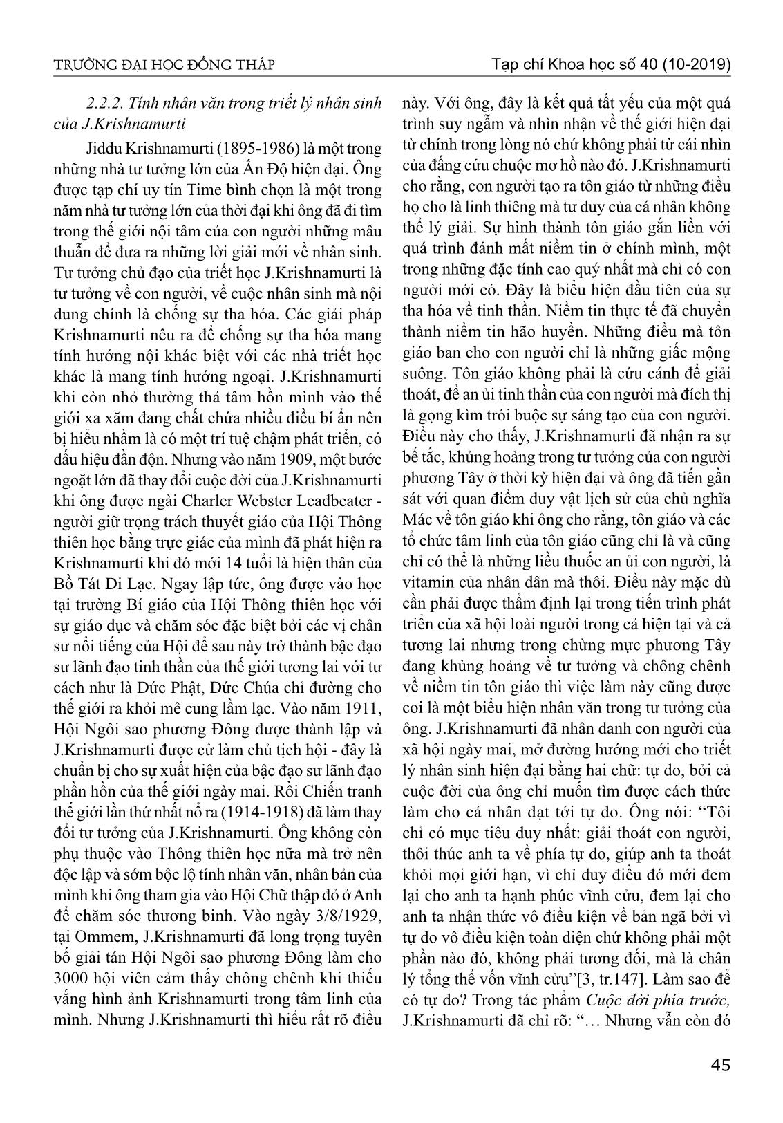 Triết lý nhân sinh của J.Krishnamurti và giá trị thực tiễn đối với việc giáo dục nhân văn cho con người Việt Nam trong giai đoạn hiện nay trang 4