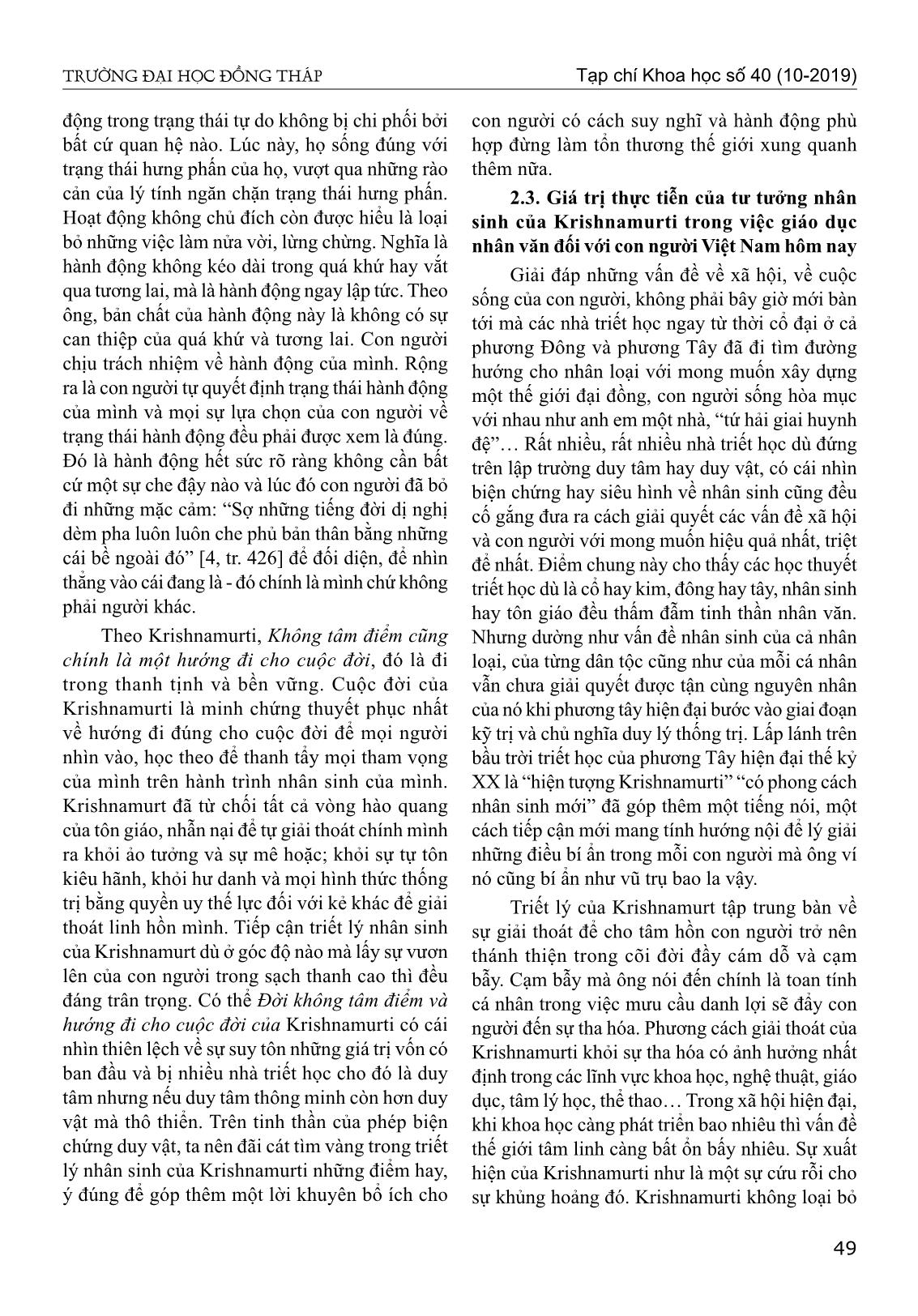 Triết lý nhân sinh của J.Krishnamurti và giá trị thực tiễn đối với việc giáo dục nhân văn cho con người Việt Nam trong giai đoạn hiện nay trang 8