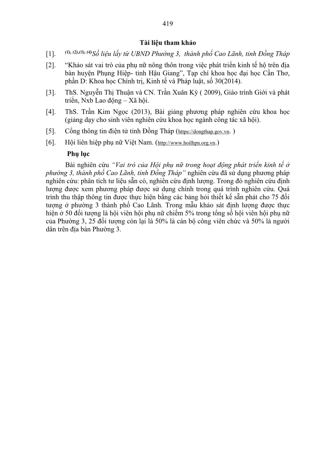 Vai trò của hội phụ nữ trong hoạt động phát triển kinh tế ở Phường 3, thành phố Cao Lãnh, tỉnh Đồng Tháp trang 5