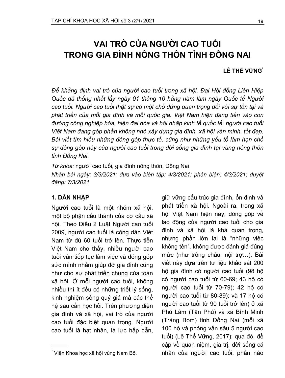 Vai trò của người cao tuổi trong gia đình nông thôn tỉnh Đồng Nai trang 1