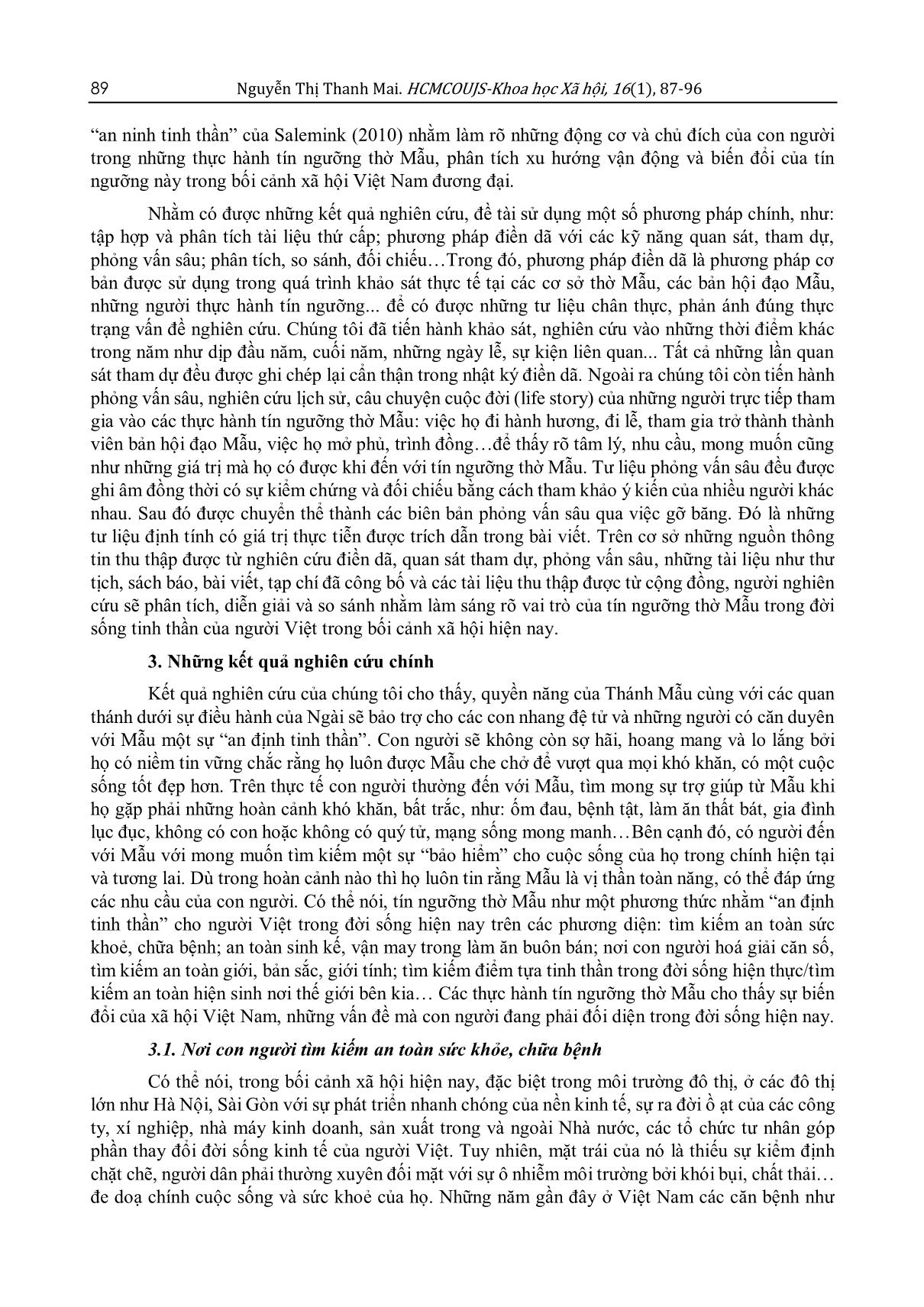 Vai trò của tín ngưỡng thờ Mẫu đối với “an ninh tinh thần” của người Việt trong đời sống xã hội hiện nay (Qua khảo sát trên địa bàn Hà Nội) trang 3