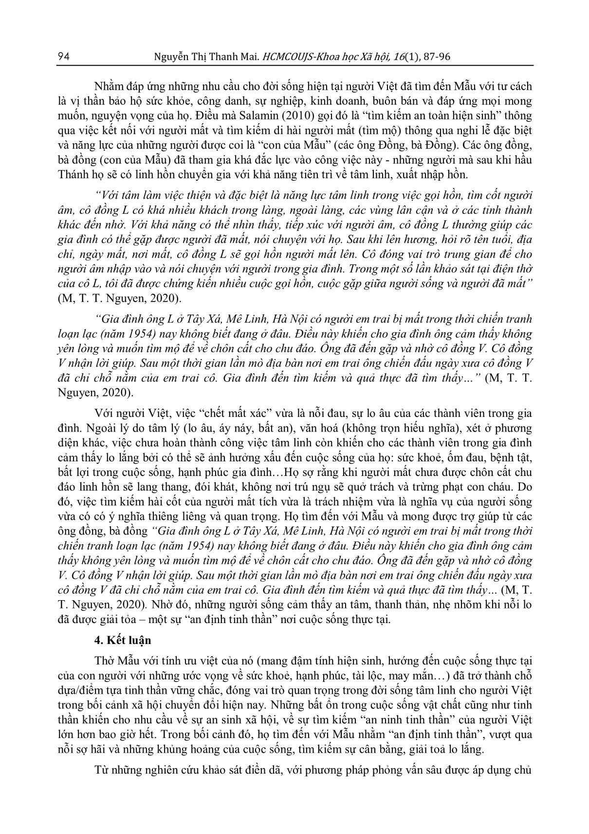 Vai trò của tín ngưỡng thờ Mẫu đối với “an ninh tinh thần” của người Việt trong đời sống xã hội hiện nay (Qua khảo sát trên địa bàn Hà Nội) trang 8