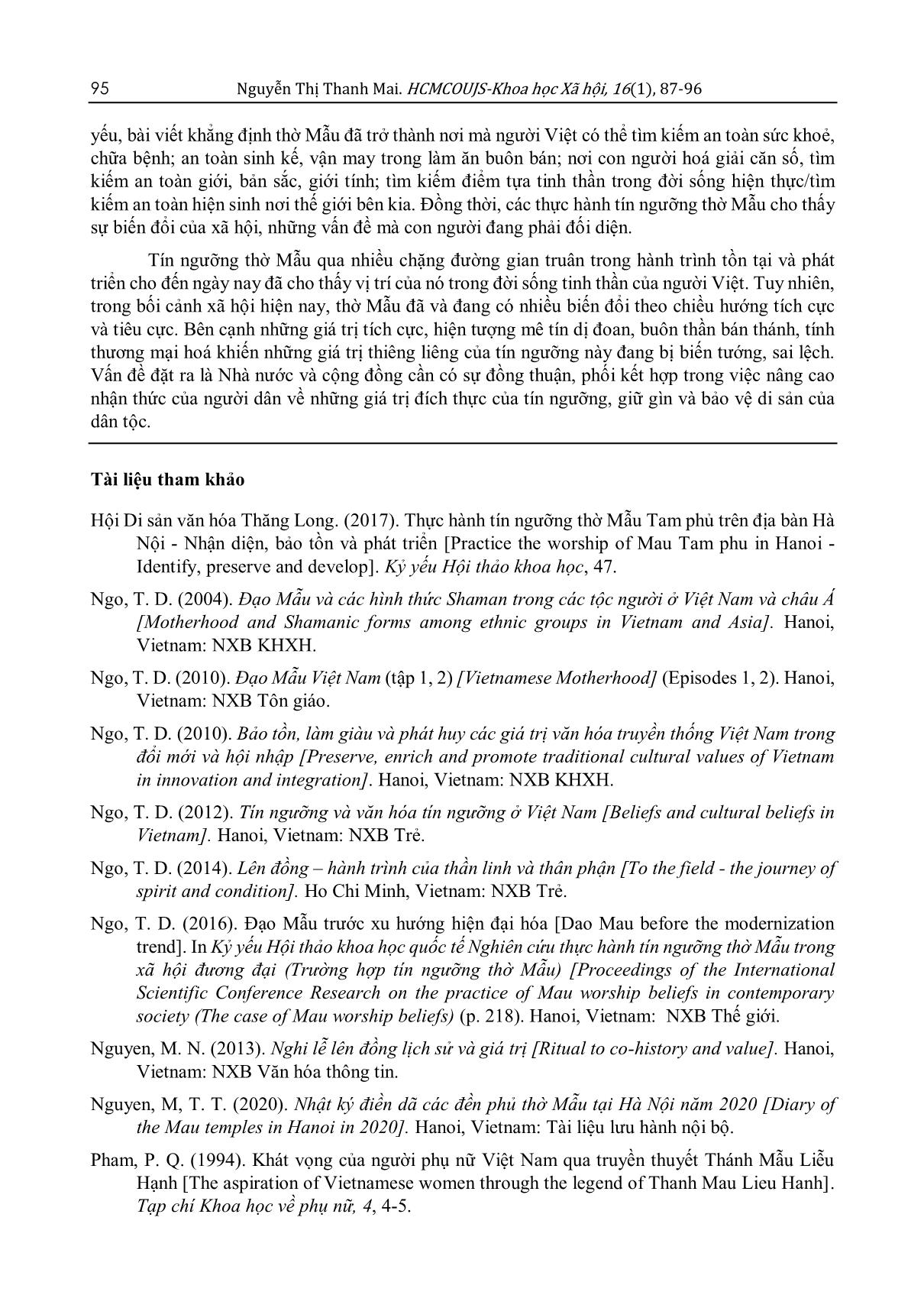 Vai trò của tín ngưỡng thờ Mẫu đối với “an ninh tinh thần” của người Việt trong đời sống xã hội hiện nay (Qua khảo sát trên địa bàn Hà Nội) trang 9