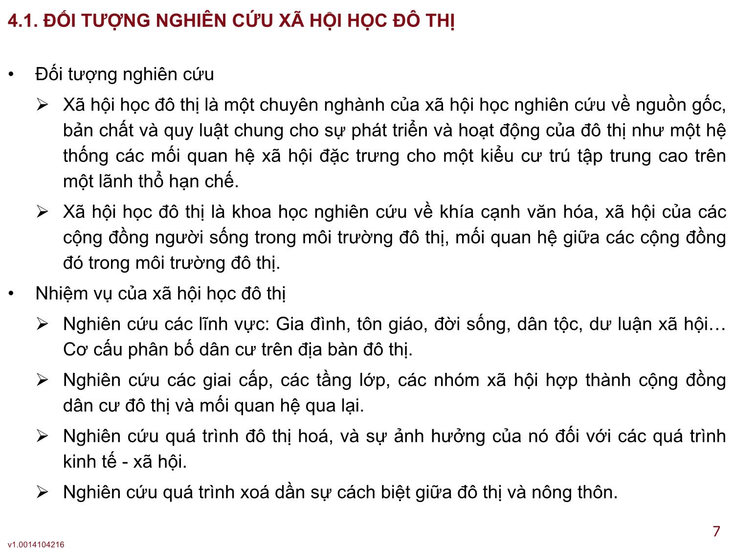 Bài giảng Xã hội học đại cương - Bài 4: Xã hội học đô thị - Lê Ngọc Thông trang 7