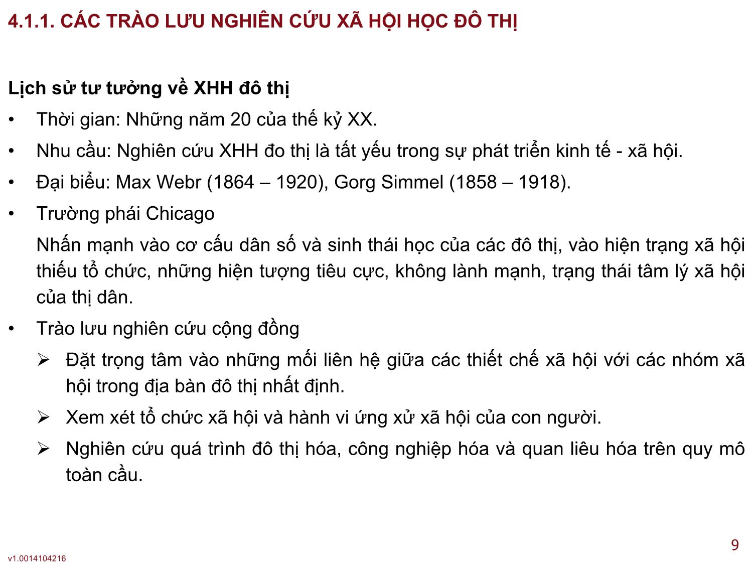 Bài giảng Xã hội học đại cương - Bài 4: Xã hội học đô thị - Lê Ngọc Thông trang 9