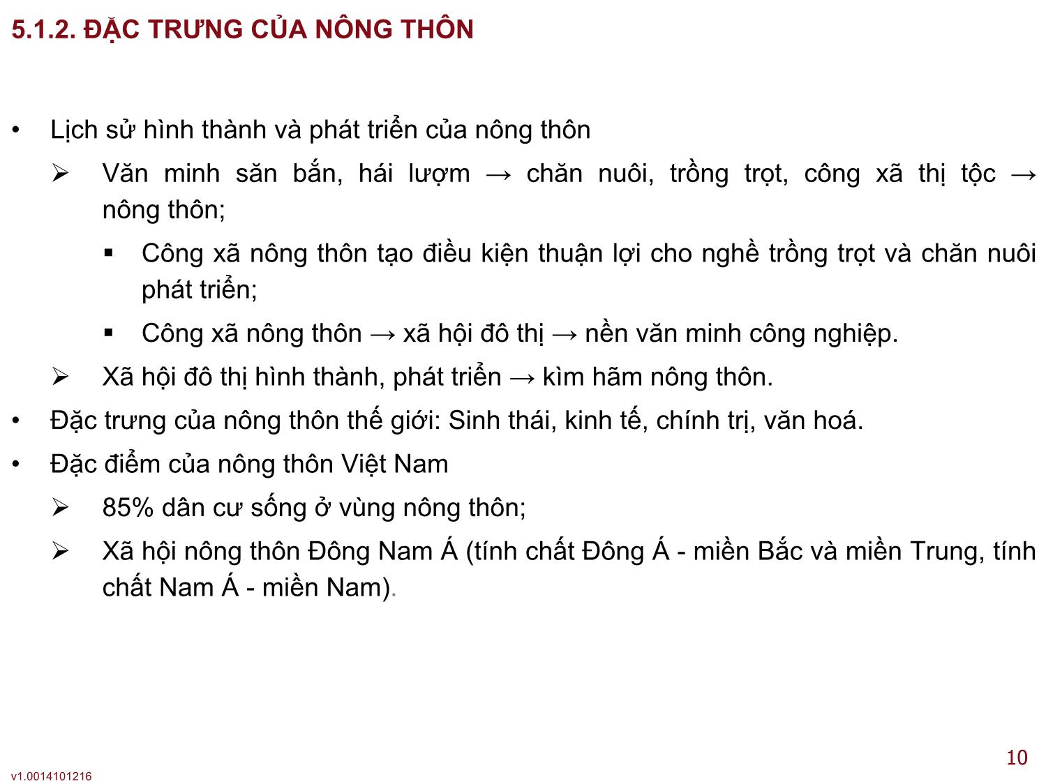 Bài giảng Xã hội học đại cương - Bài 5: Xã hội học nông thôn - Lê Ngọc Thông trang 10