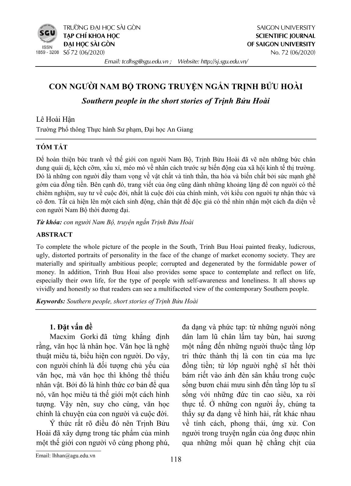 Con người Nam Bộ trong truyện ngắn Trịnh Bửu Hoài trang 1