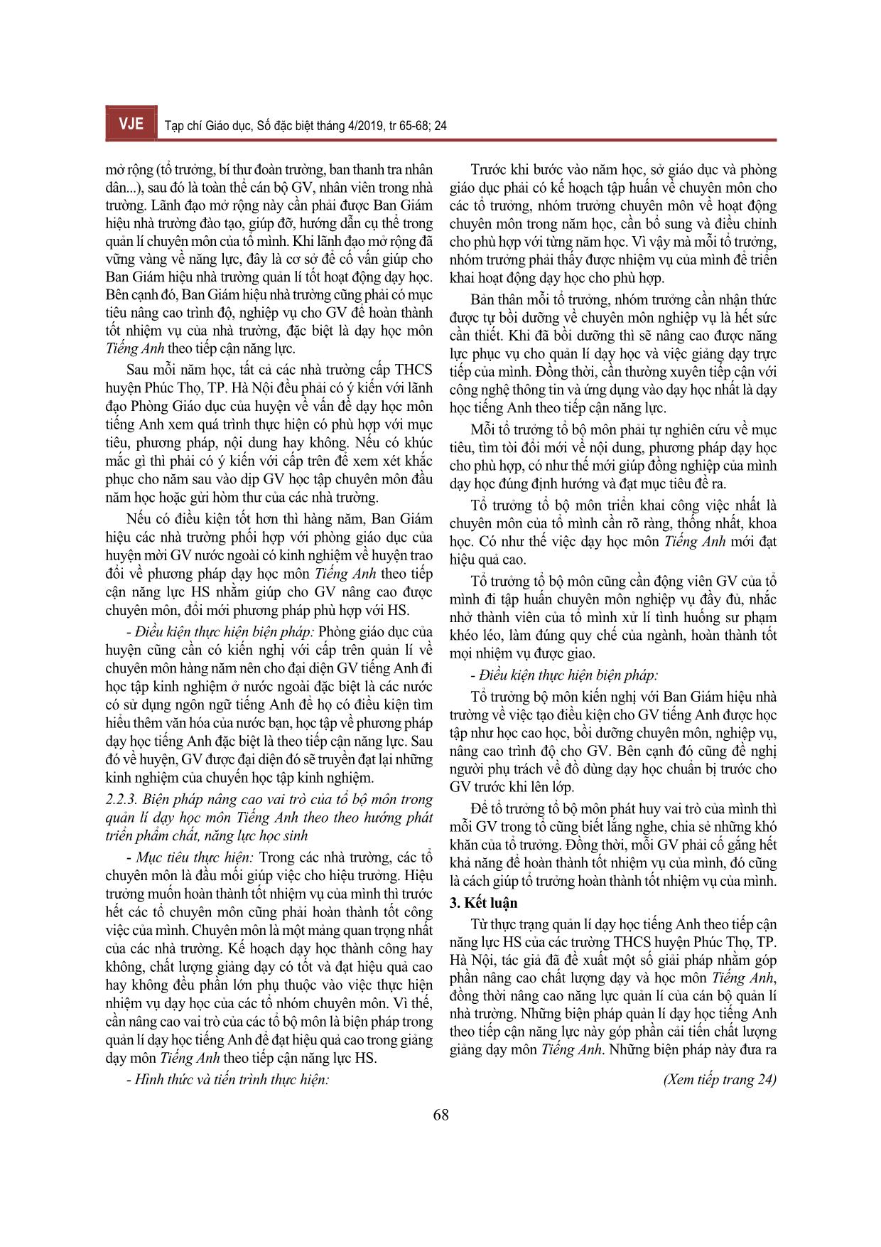 Biện pháp quản lí dạy học môn Tiếng Anh theo tiếp cận năng lực học sinh ở các trường Trung học cơ sở huyện Phúc Thọ, thành phố Hà Nội trang 4