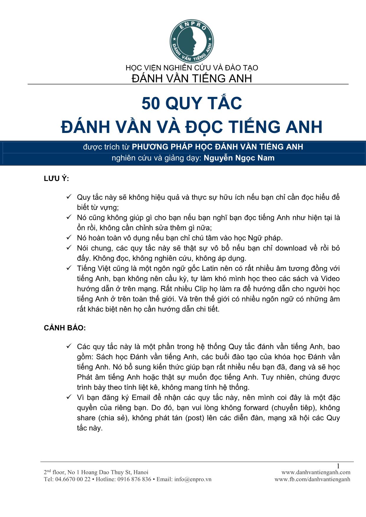 50 Quy tắc đánh vần và đọc tiếng Anh trang 1