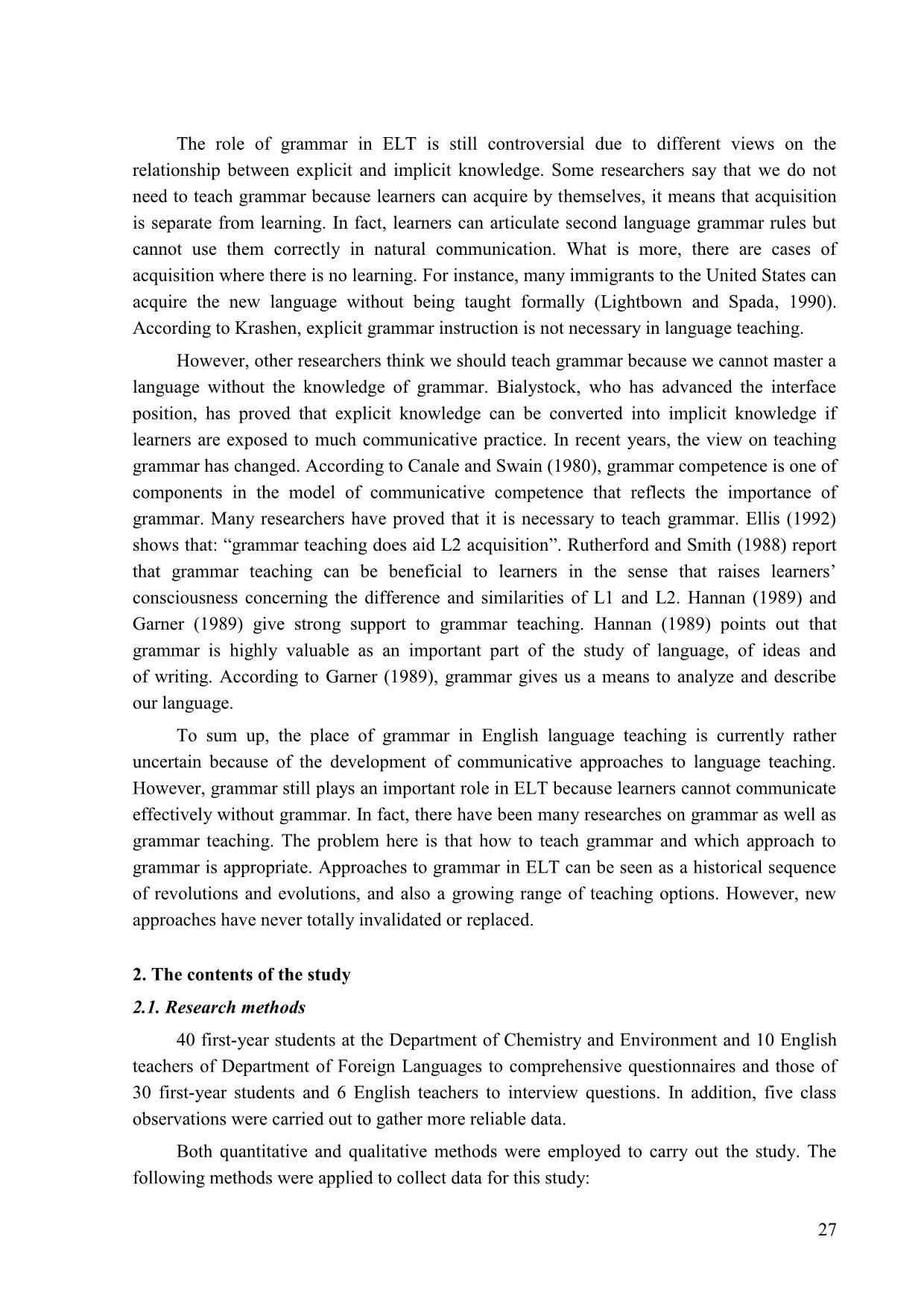 An analysis on grammar approach in the textbook new headway pre-Intermediate and implications for teaching and learning. A cacse study in the department of chemistry and environment of Hung Yen universityof technology and education trang 2