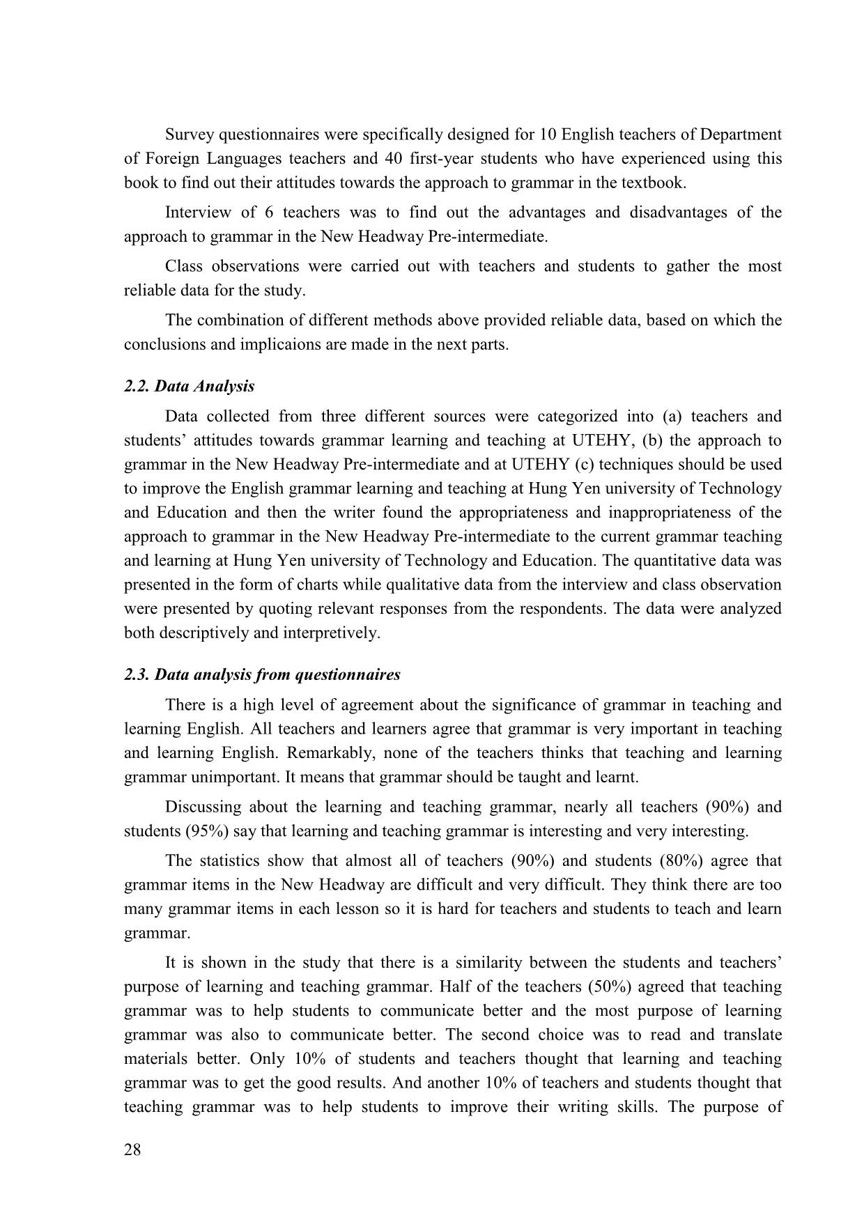 An analysis on grammar approach in the textbook new headway pre-Intermediate and implications for teaching and learning. A cacse study in the department of chemistry and environment of Hung Yen universityof technology and education trang 3