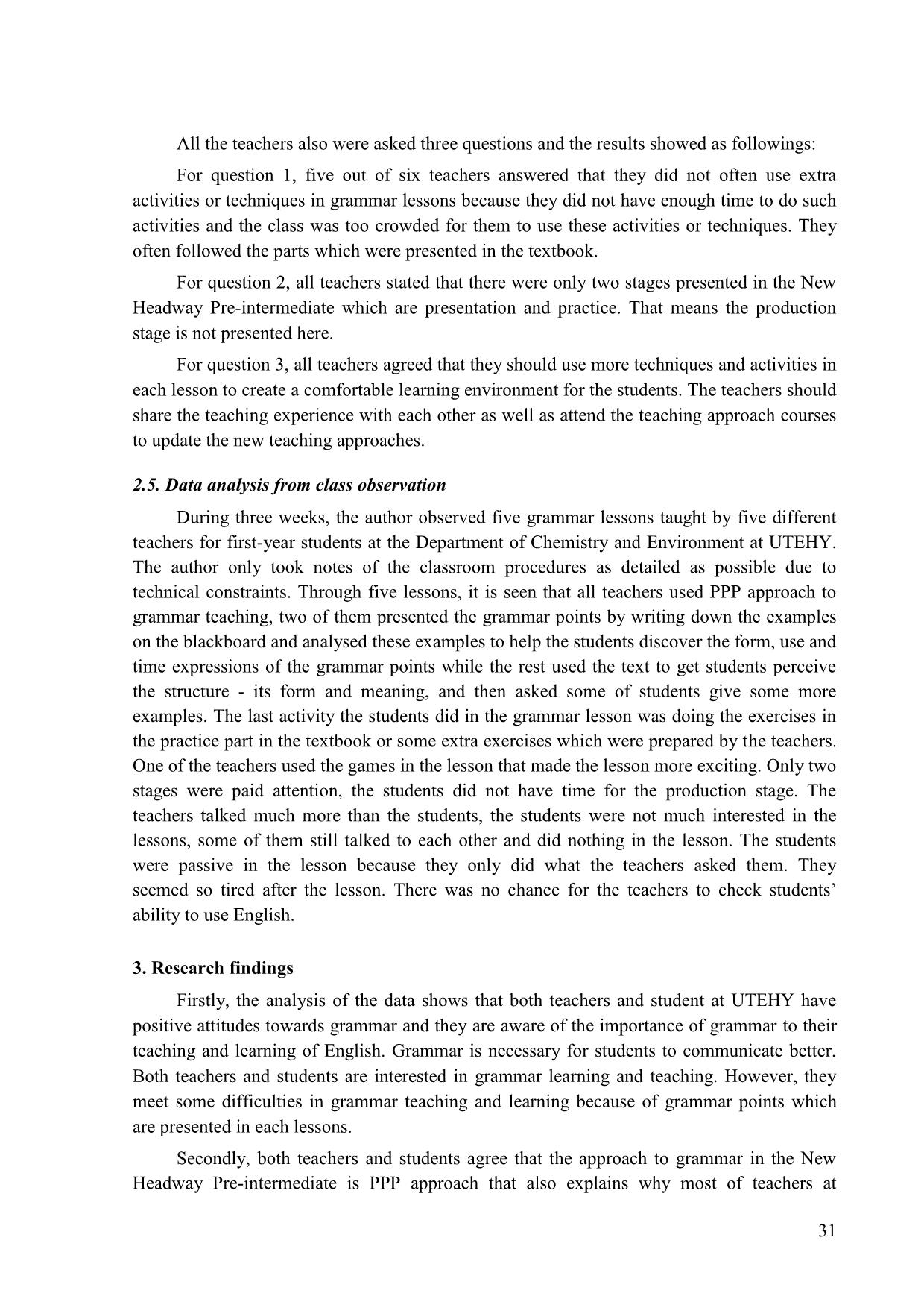 An analysis on grammar approach in the textbook new headway pre-Intermediate and implications for teaching and learning. A cacse study in the department of chemistry and environment of Hung Yen universityof technology and education trang 6
