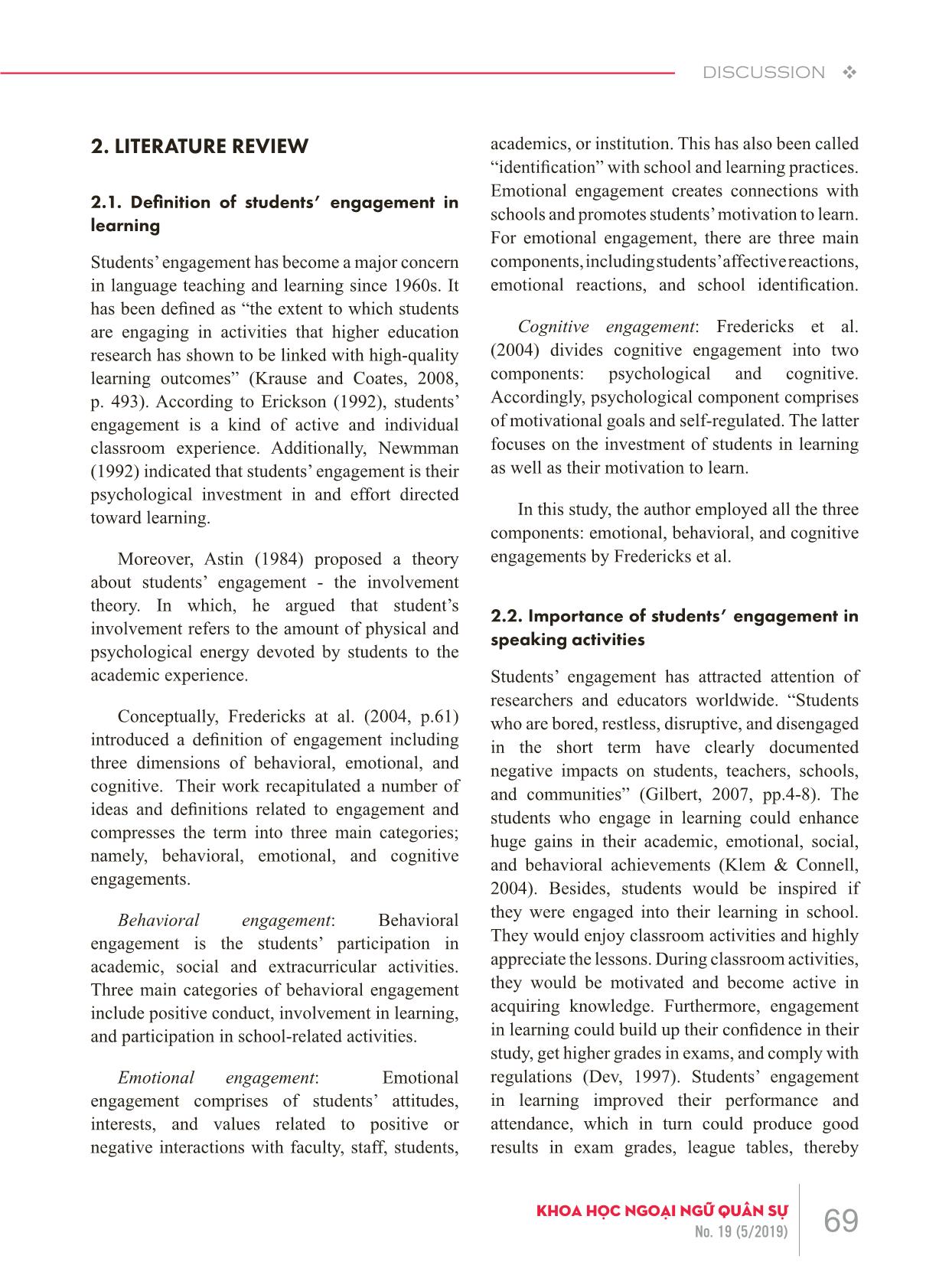 An investigation into students’ engagement in English speaking activities at political academy trang 2