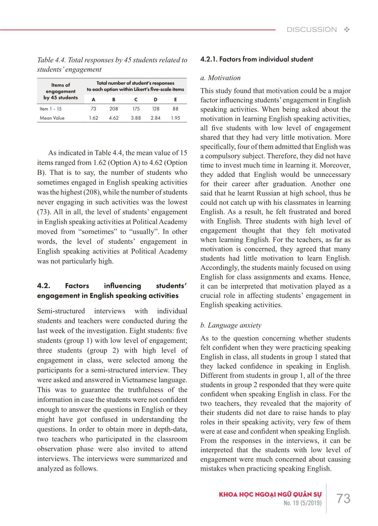 An investigation into students’ engagement in English speaking activities at political academy trang 6