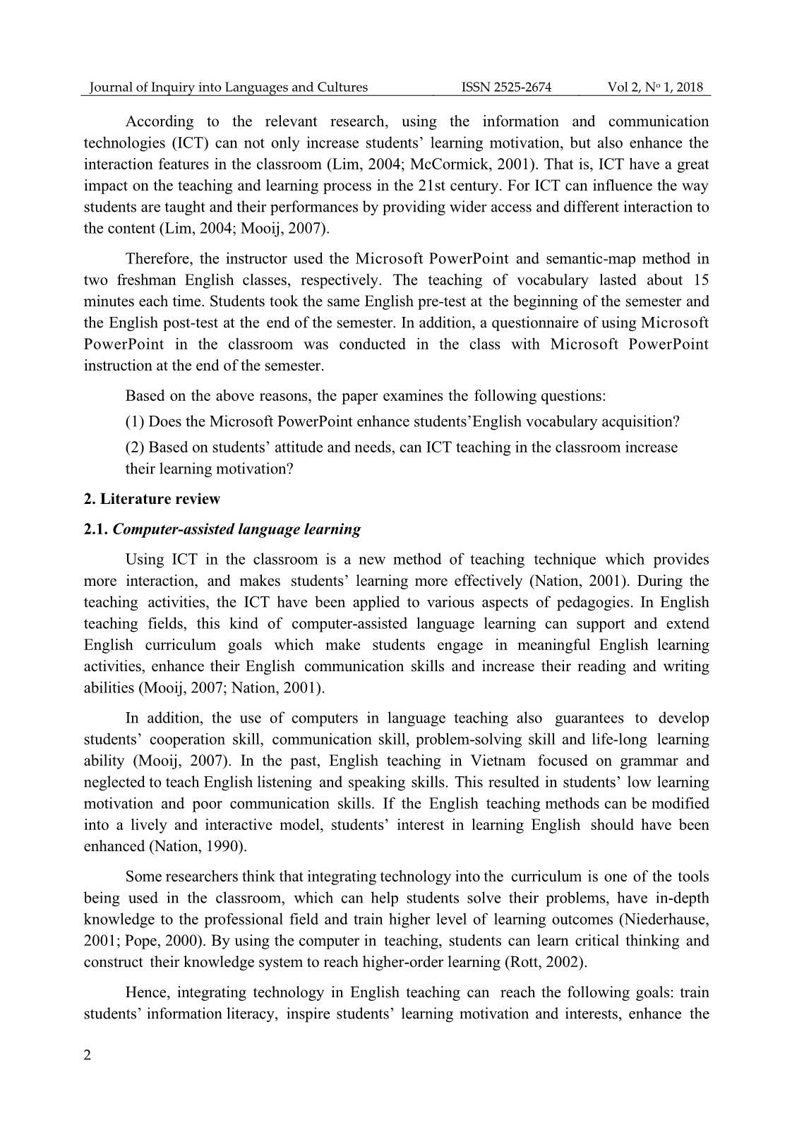 Applying information technology in vocabulary teaching and learning for the first-year English non-major students at Thuong Mai University trang 2