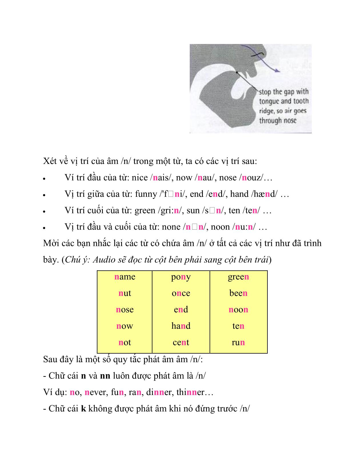 Cách phát âm phụ âm mũi /n/ trong Tiếng Anh trang 2