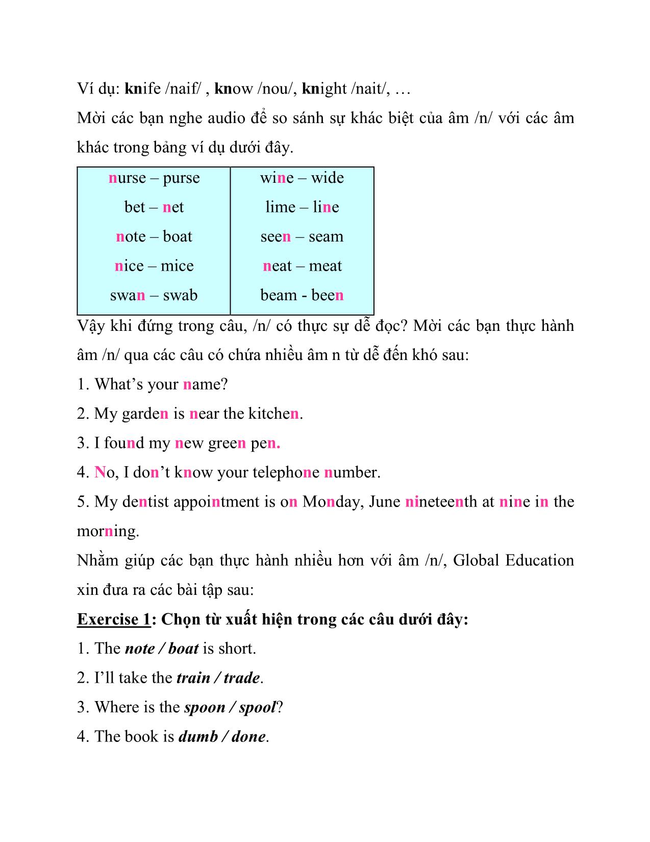 Cách phát âm phụ âm mũi /n/ trong Tiếng Anh trang 3