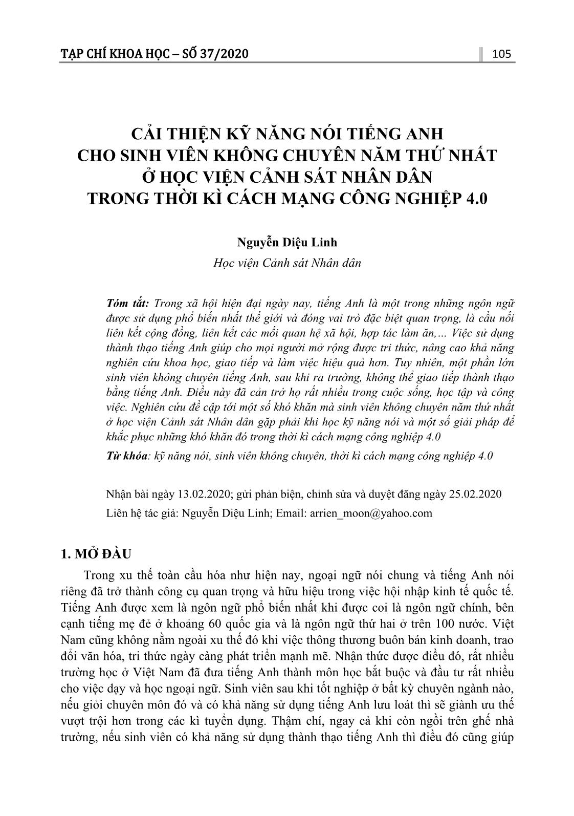 Cải thiện kỹ năng nói tiếng Anh cho sinh viên không chuyên năm thứ nhất ở Học viện Cảnh sát Nhân dân trong thời kì cách mạng công nghiệp 4.0 trang 1