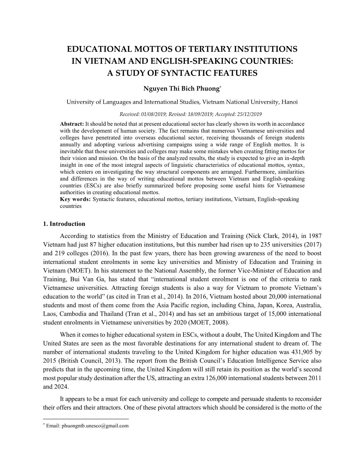 Educational mottos of tertiary institutions in Vietnam and English-Speaking countries: A study of syntactic features trang 1